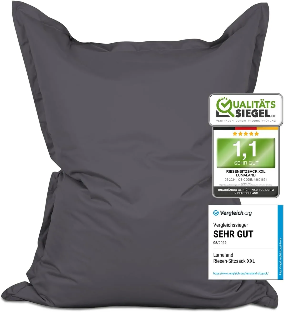 Lumaland, luxury XXL giant beanbag, 380 litre filling, 140 cm x 180 cm, indoor, outdoor