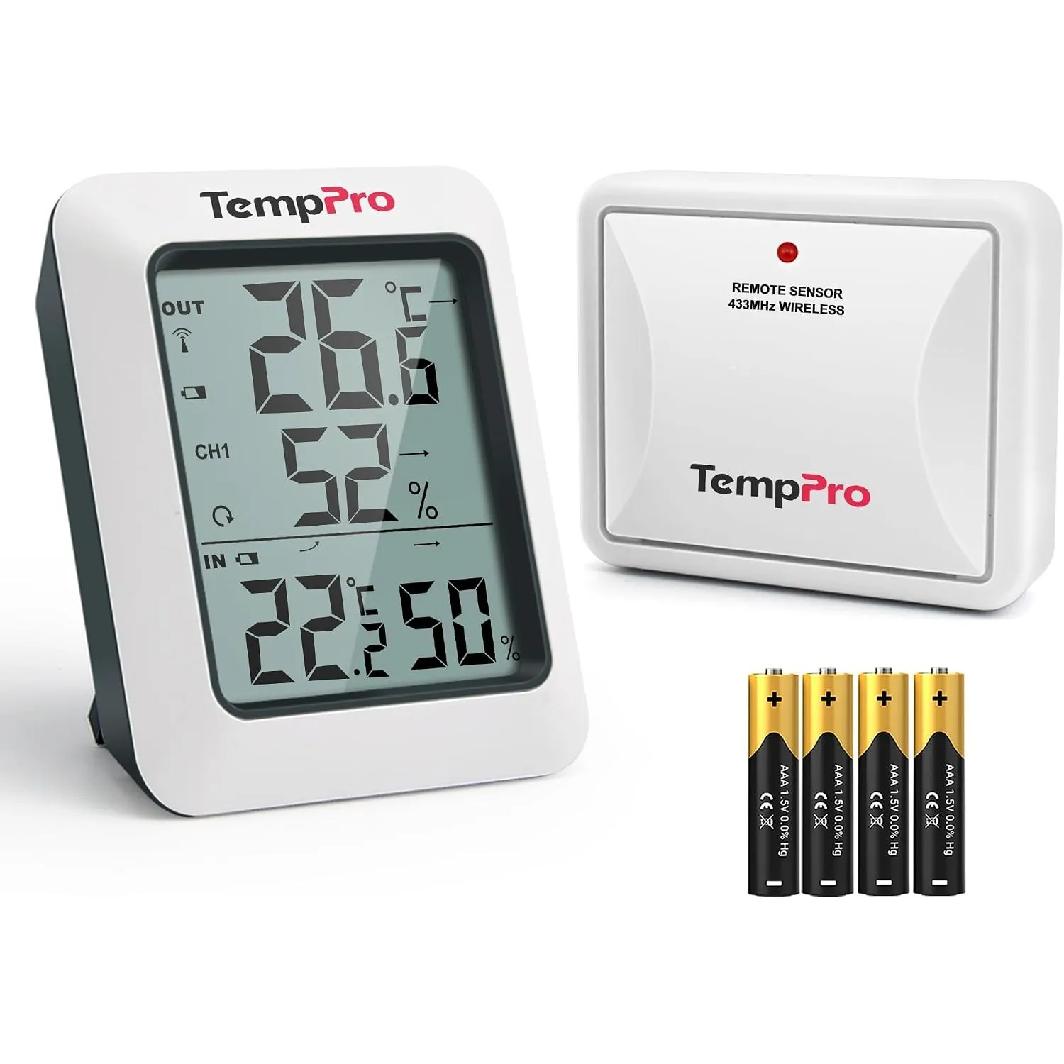 TempPro Funk Thermometer Hygrometer Innen Außen mit Außensensor | Digitale Wetterstation mit Temperatur Luftfeuchtigkei…