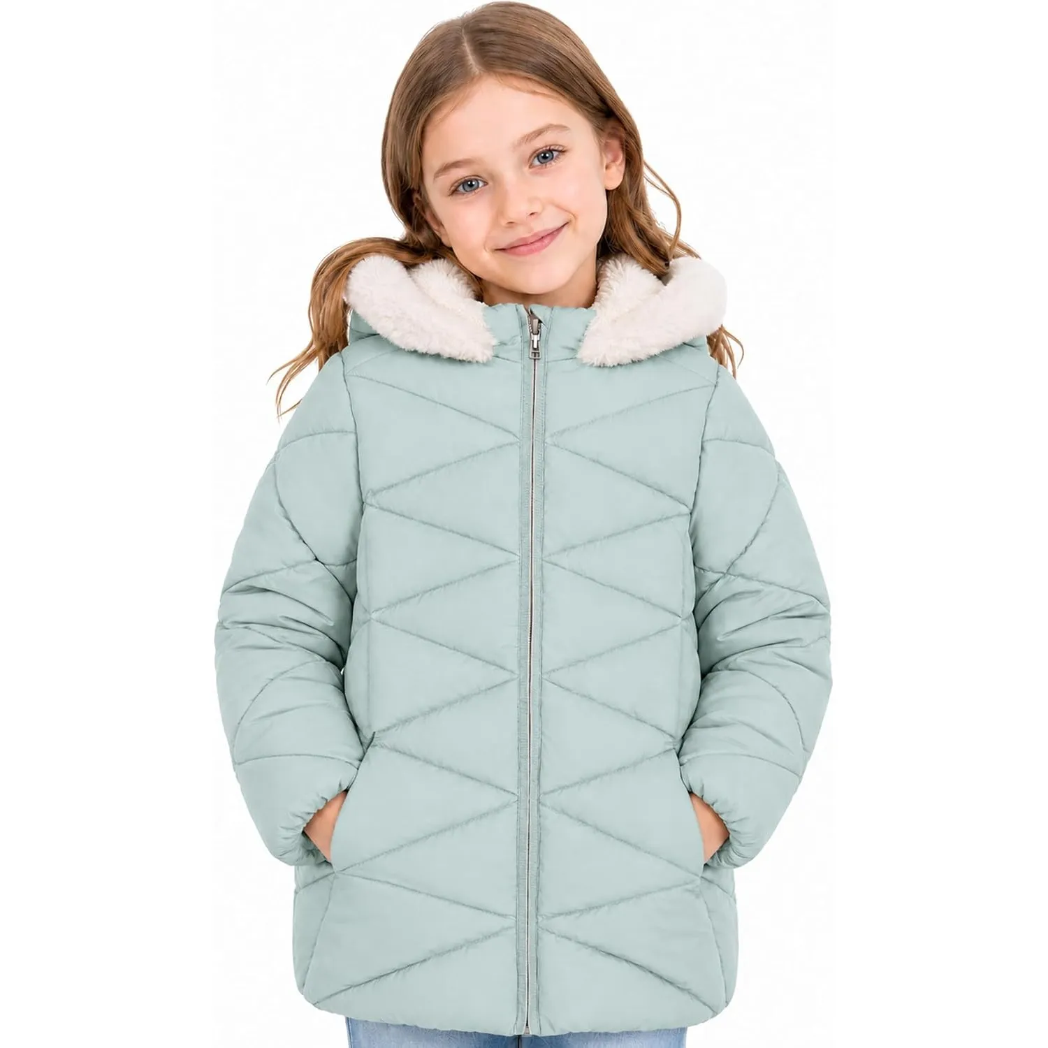 SOLOCOTE Mädchen Wintermäntel mit Kapuze Sherpa gefüttert Leichte Jacke Dick Warm Puffy Wasserdicht Winddicht Baumwolle…