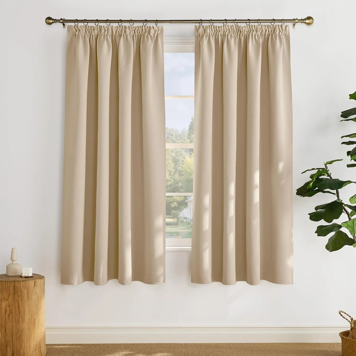 PONY DANCE Wohnzimmer Gardinen mit Kräuselband Kurz 2er Set H 175 x B 140 cm Biscotti Beige, Verdunklungsgardine für Sc…