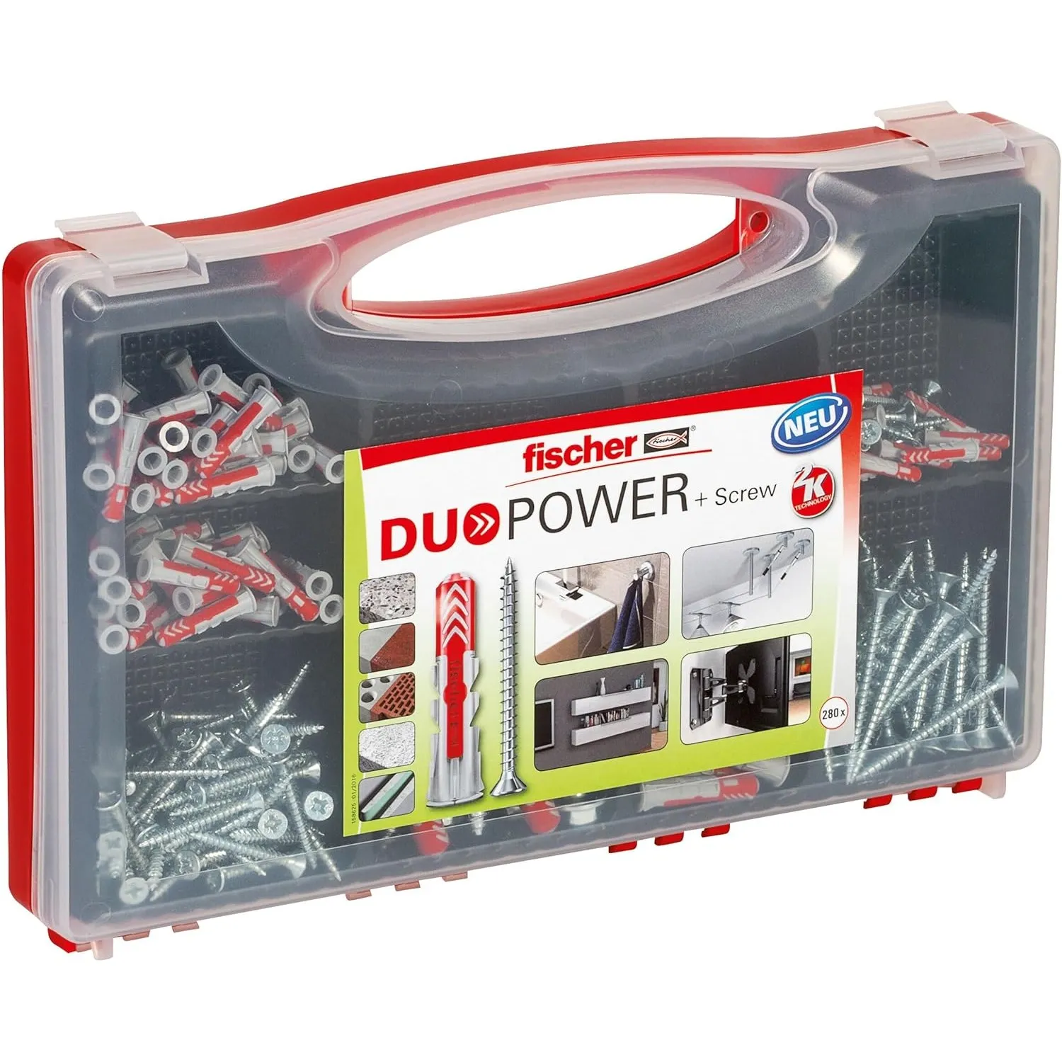 fischer Red-Box DuoPower + Schraube, Sortimentsbox, 280-teilig mit Schrauben & DuoPower Dübeln in verschiedenen Größen,…