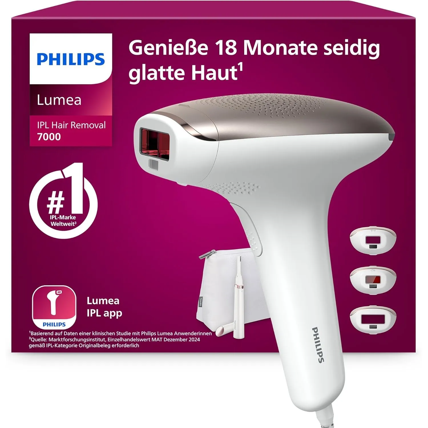 Philips Lumea IPL 7000 Series - IPL Geräte Haarentfernung für bis zu 12 Monaten seidig-glatte Haut¹ mit 3 Aufsätzen für…