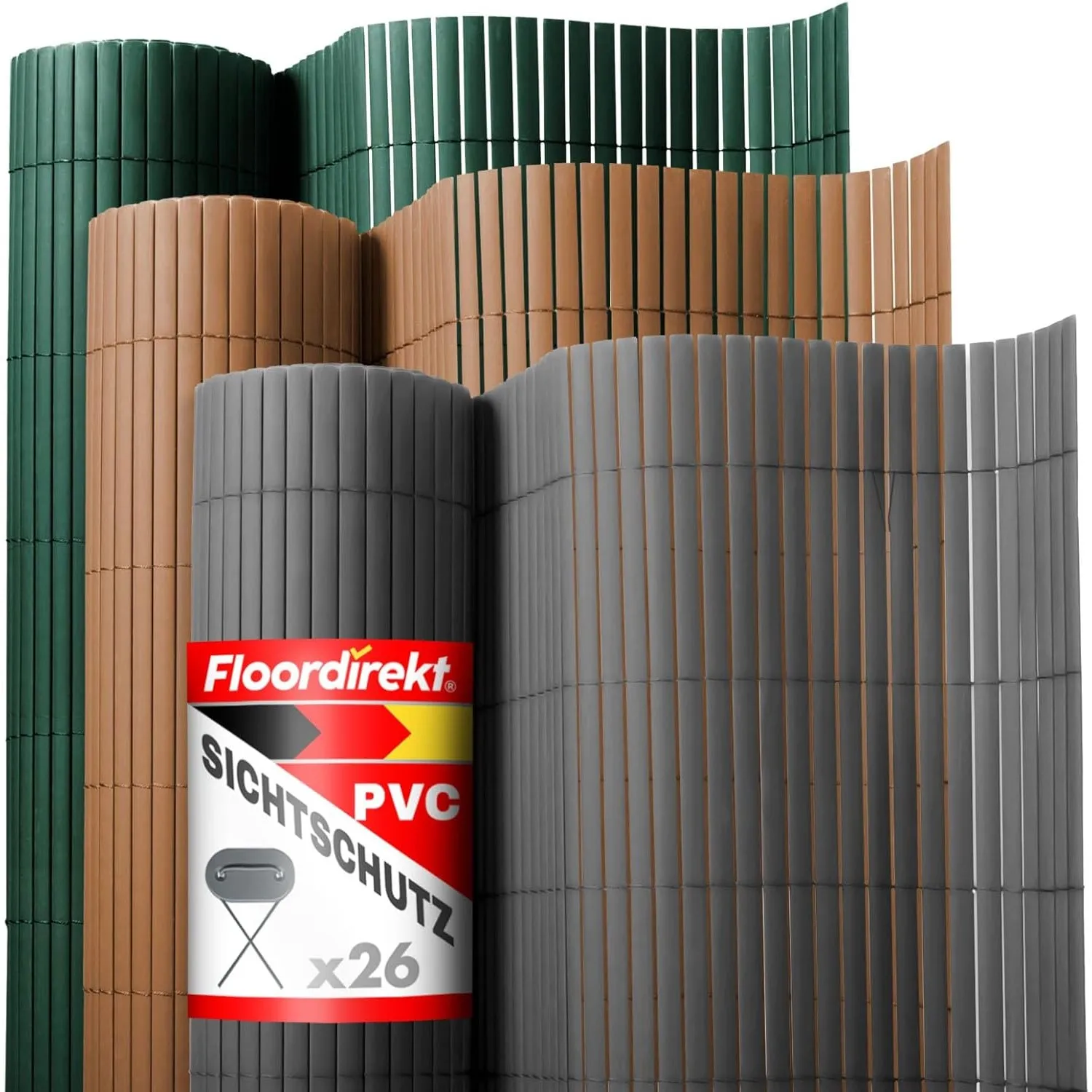 Floordirekt PVC Sichtschutzmatte 120 x 300 cm, Braun – Sichtschutzzaun für Garten, Balkon & Terrasse, Windschutz, Lamel…