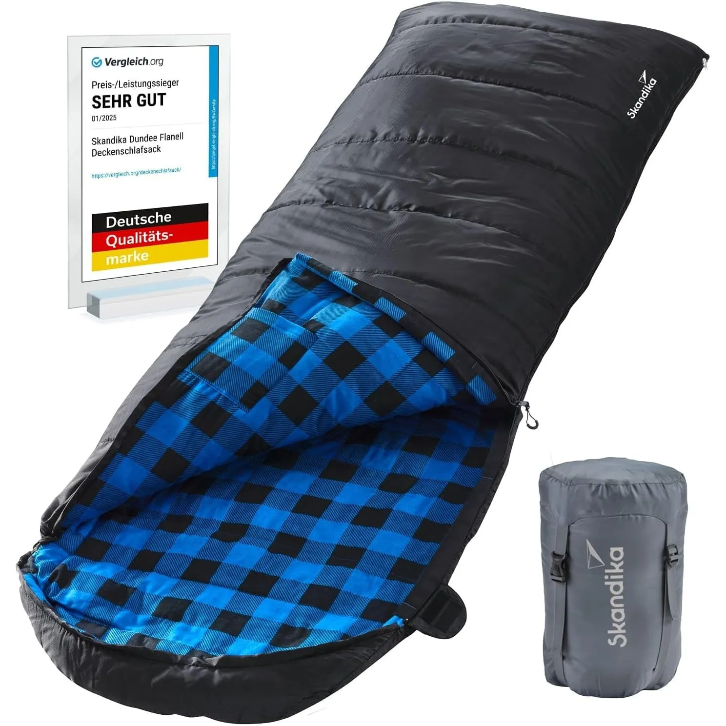 Skandika Deckenschlafsack Dundee Flanell | Baumwolle, Luxus-Qualität, koppelbar, Doppelschlafsack, 3 Jahreszeiten, bis …