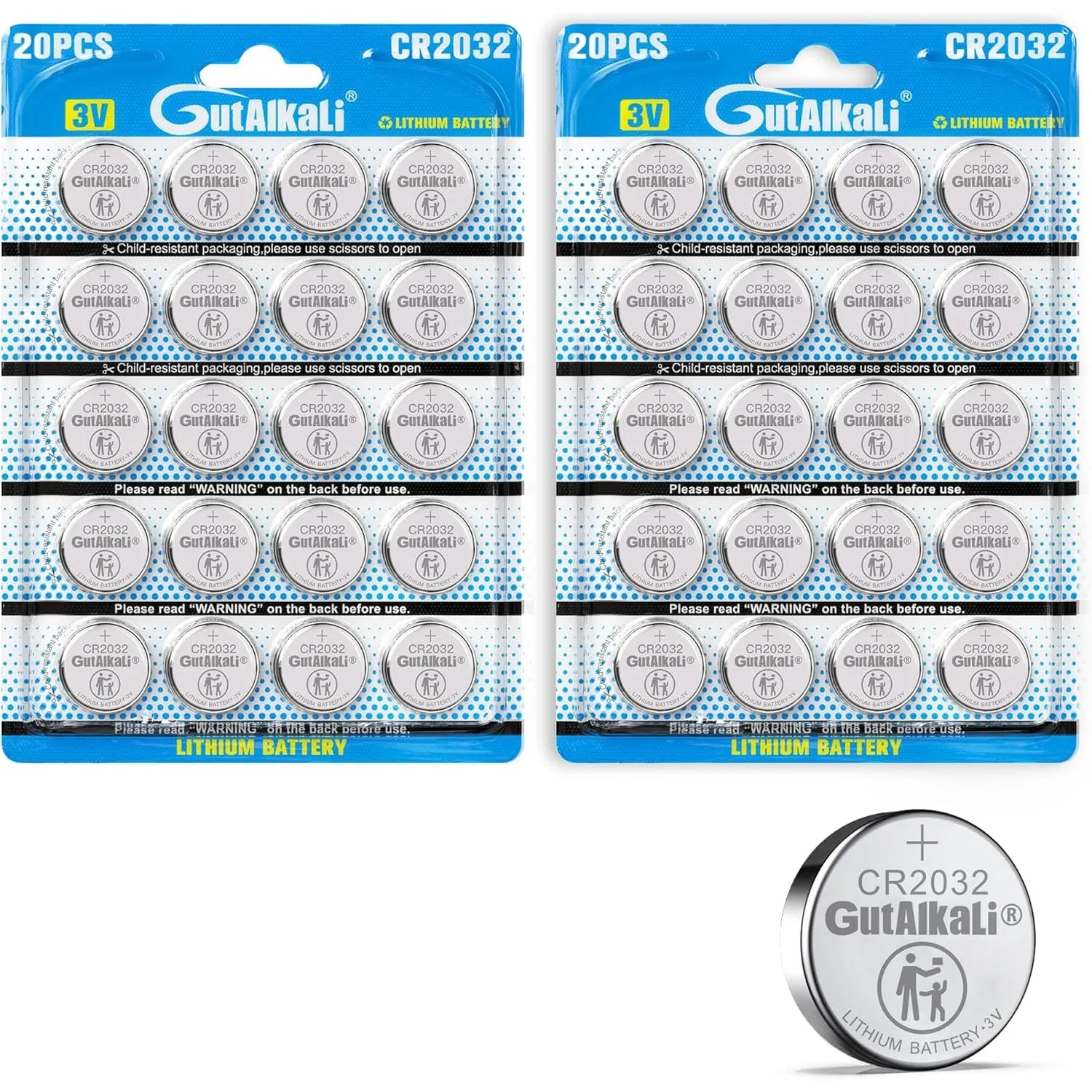 GutAlkaLi CR 2032 Batterien CR2032 Lithium Knopfzellen/Knopfbatterien (3V, 40-er Pack)