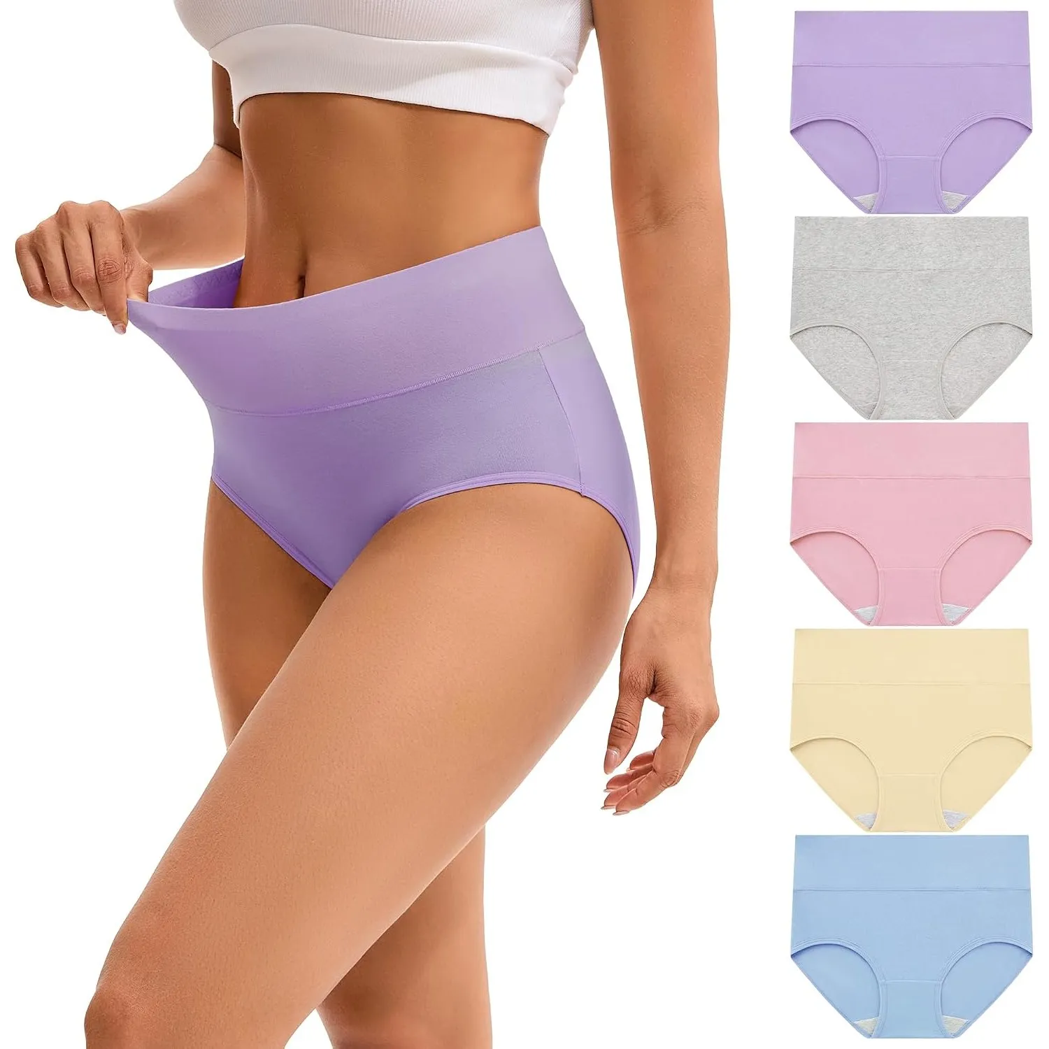 INNERSY Unterhosen Damen Baumwolle Slips Hohe Taille Unterwäsche 5er Pack | 100% Baumwoll Schritt, Taillenslip Atmungsa…