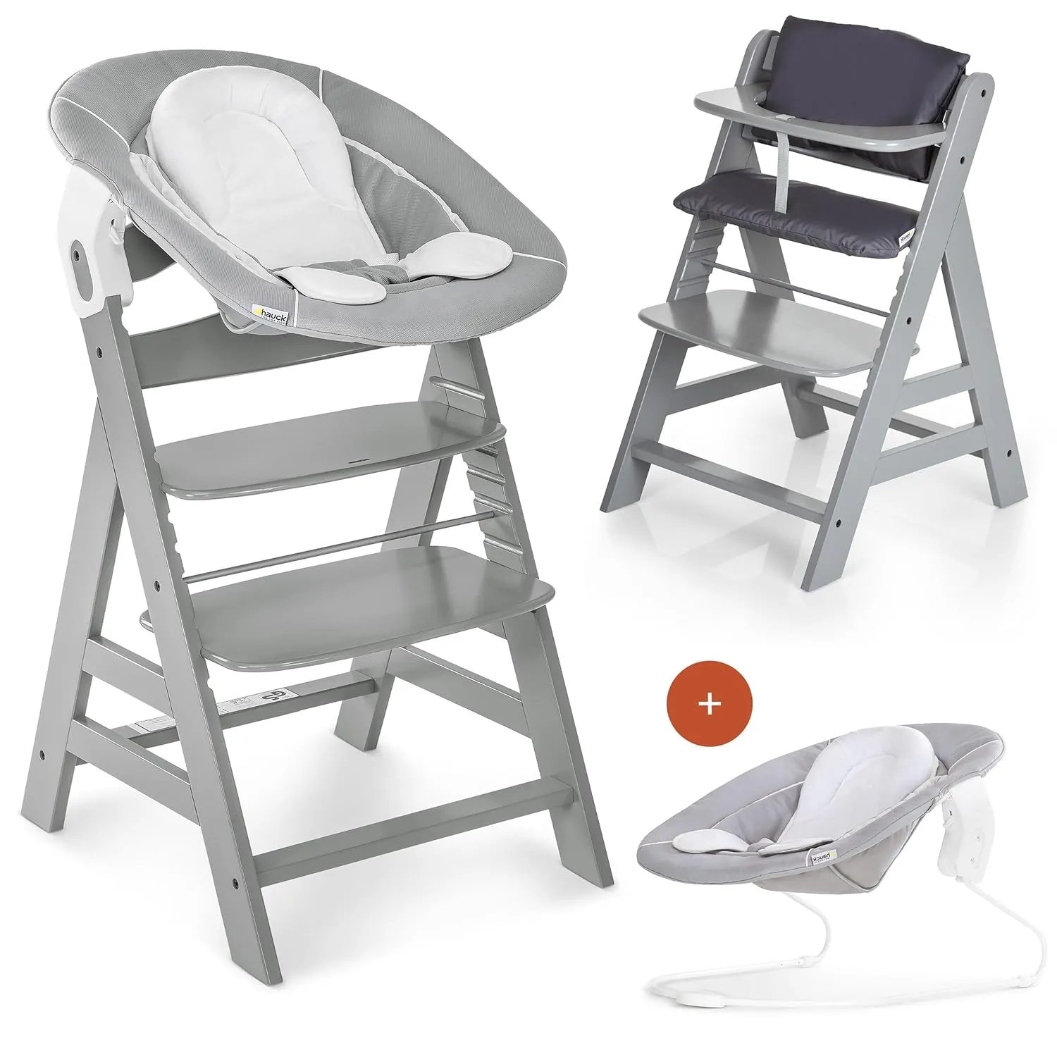 hauck Hochstuhl Alpha+ Newborn Set mit 2in1 Bouncer - Mitwachsender Holz Babyhochstuhl ab Geburt, inkl. Sitzauflage & N…