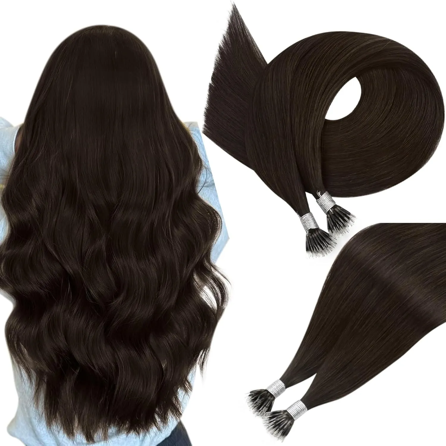 Easyouth Nano Keratin Echtes Menschliches Haar 50 cm 50 Stück 50g Farbe Dunkelstes Braun Individuell Nano Tips Haarverl…