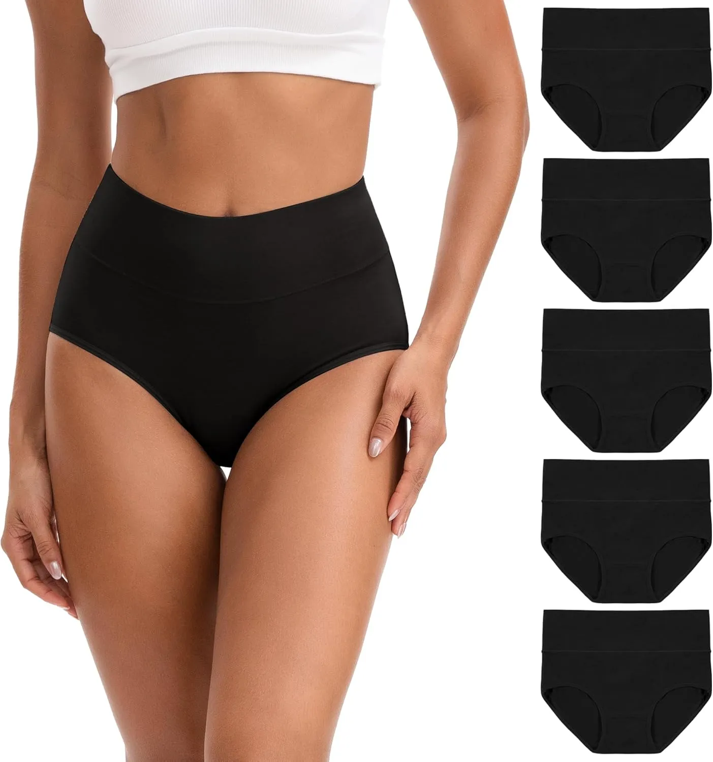INNERSY Women's Cotton Underpants, Stretchy High-Waist Briefs, Soft Underwear for Women, Pack of 5