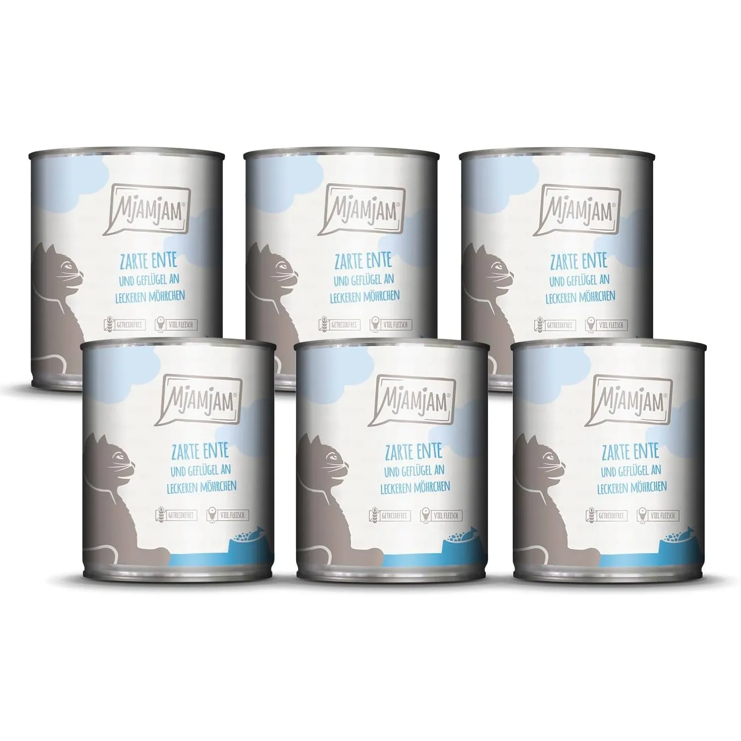 MjAMjAM - Premium Nassfutter für Katzen - zarte Ente & Geflügel an leckeren Möhrchen, 6er Pack (6 x 800 g), getreidefre…