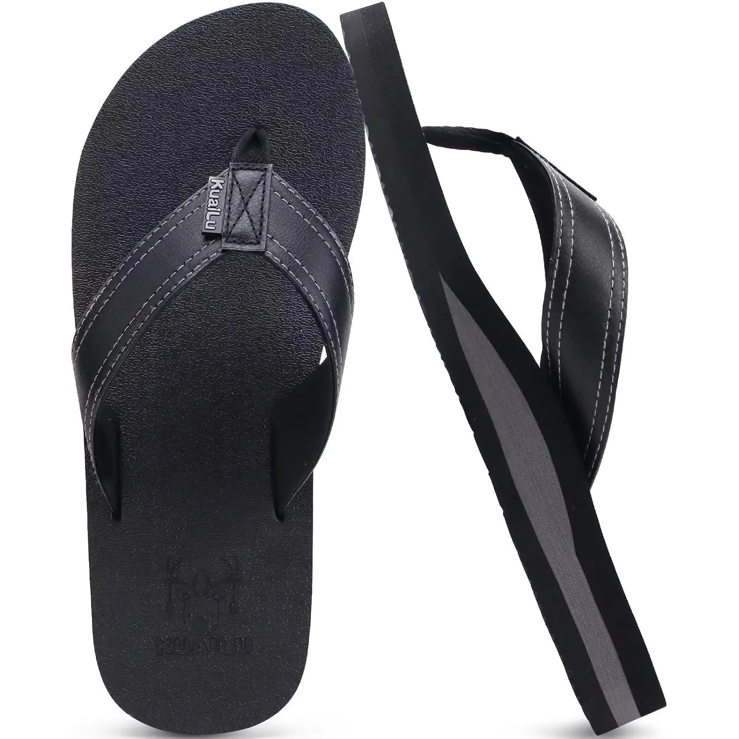 KuaiLu Flip Flops Herren Synthetik Leder Bade Comfy Sandalen | Breite Füße Badelatschen Yoga Schaum Sommer Strand Zehen…