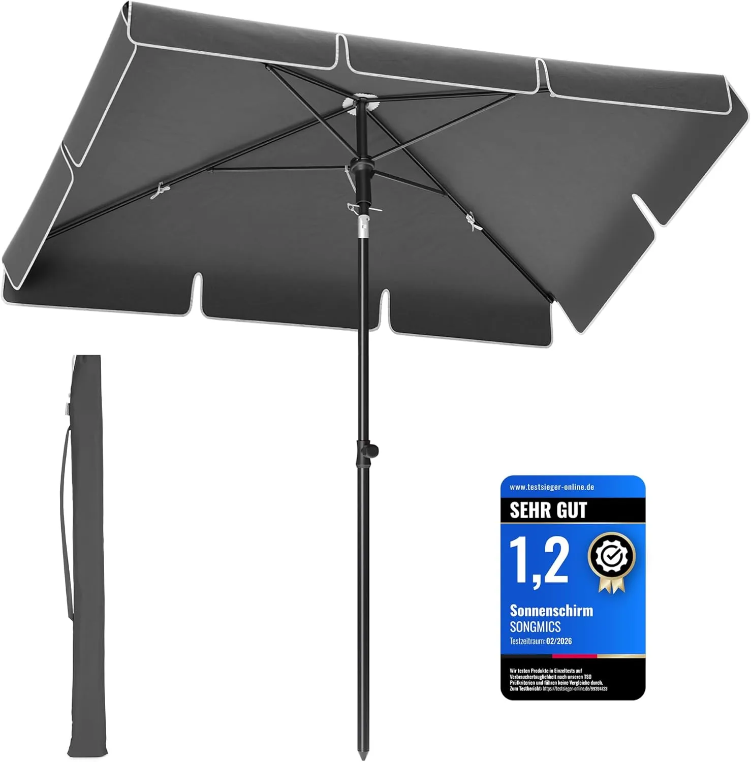 SONGMICS 200 x 125 cm parasol, market umbrella, UV protection UPF 50+, garden umbrella, terrace umbrella, sun protectio…