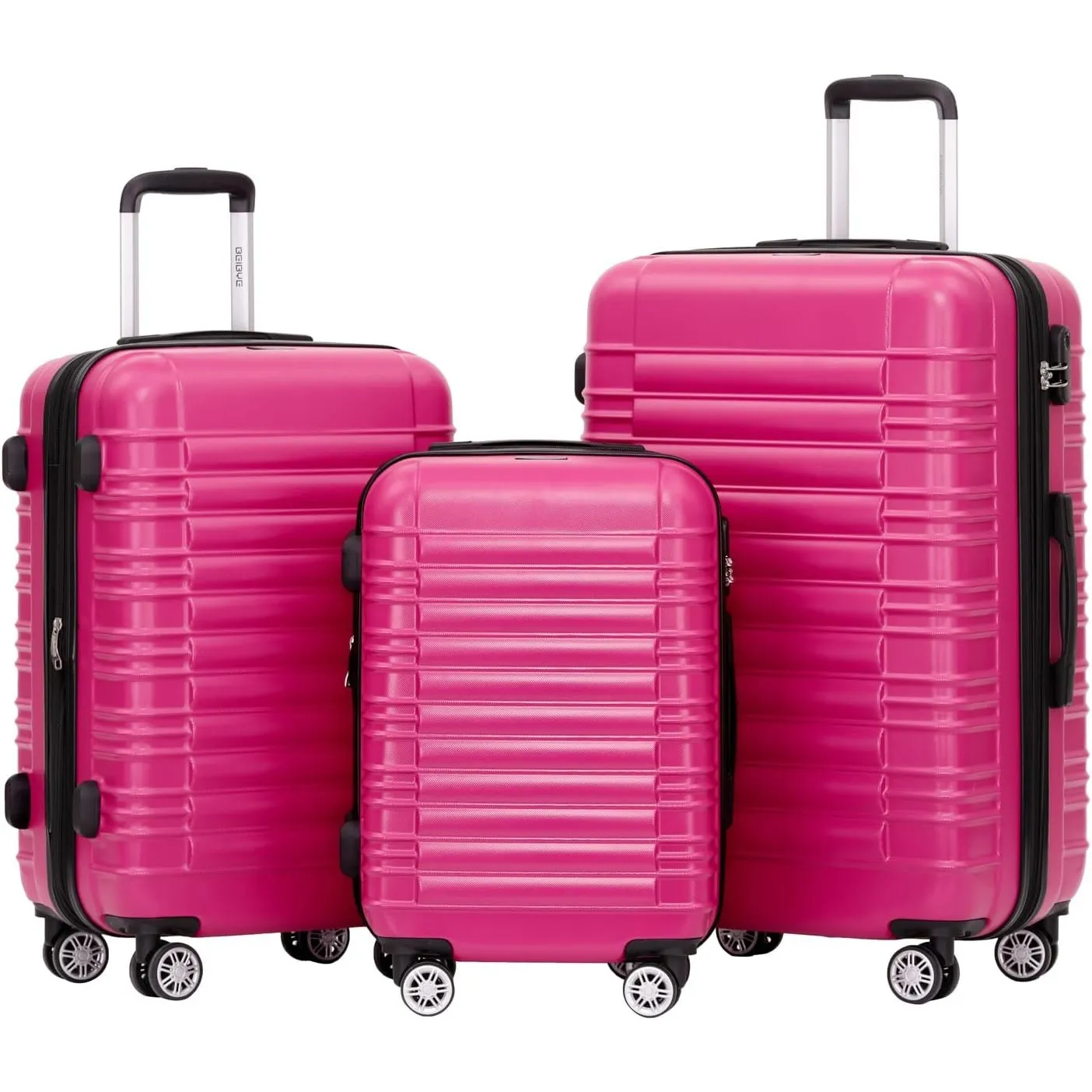 BEIBYE 2088 Zwillingsrollen Reisekoffer Koffer Trolleys Hartschale M-L-XL-Set in 13 Farben (Peach, Set)