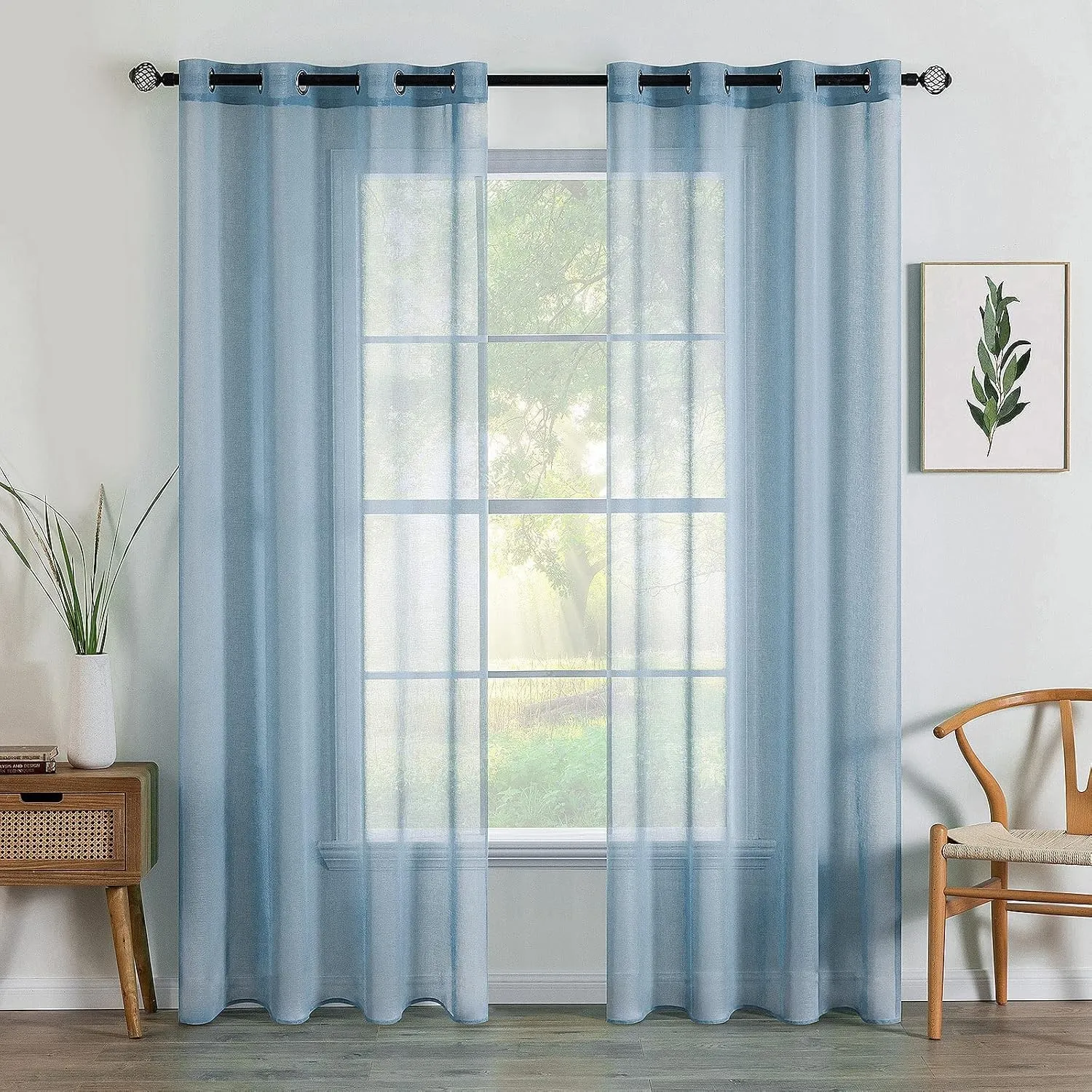 MIULEE Voile Vorhang mit Ösen transparent 140x225 cm 2er Set Staubiges Blau