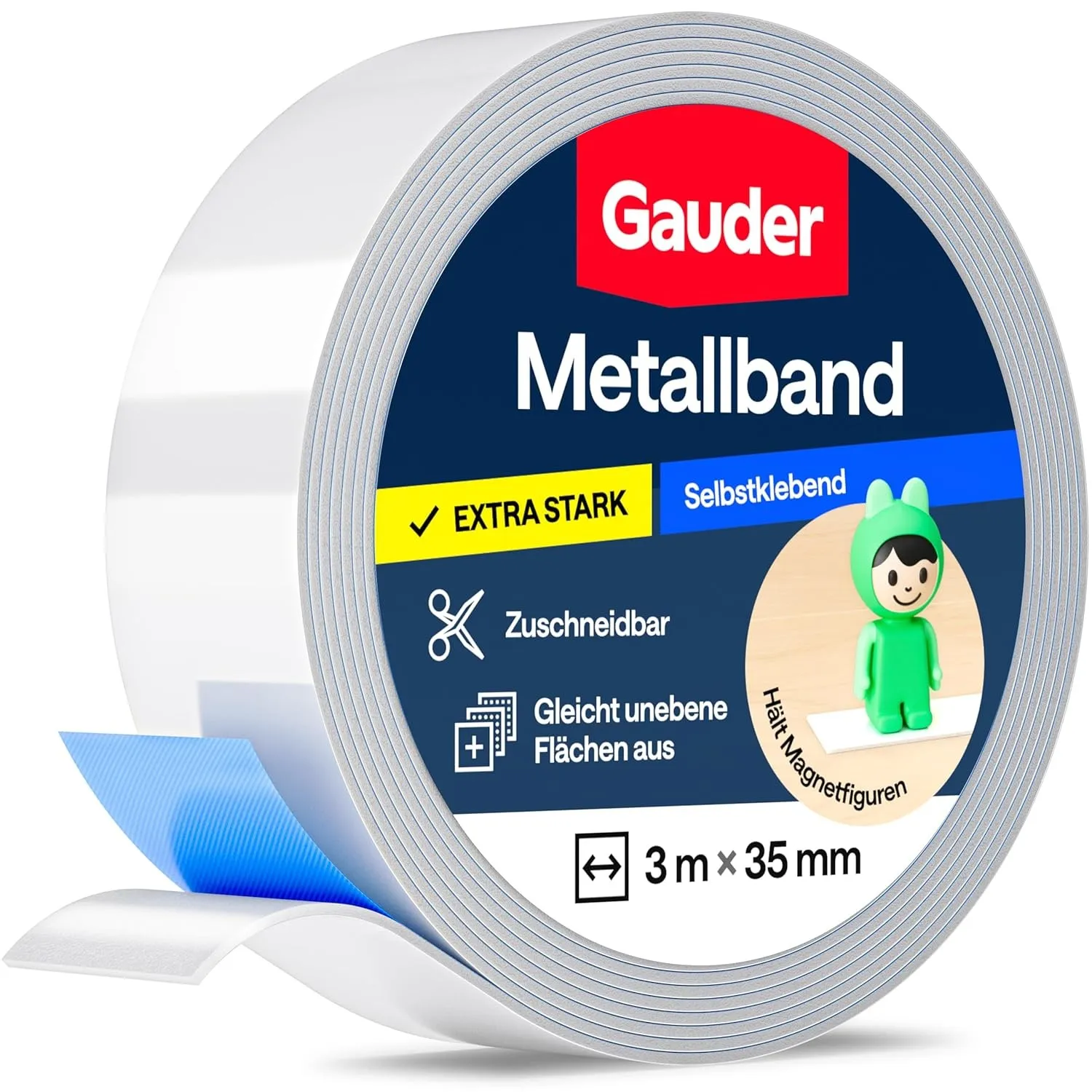GAUDER Metallband selbstklebend für Magnete (3 m x 35 mm)
