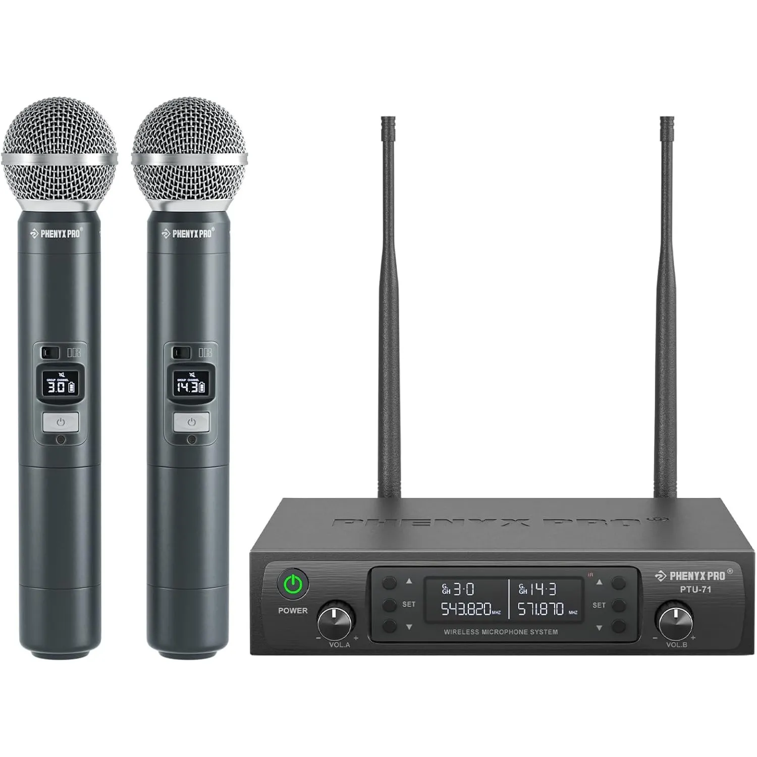 Phenyx Pro Funkmikrofon-System UHF Dual Auto Scan PTU-71-2H