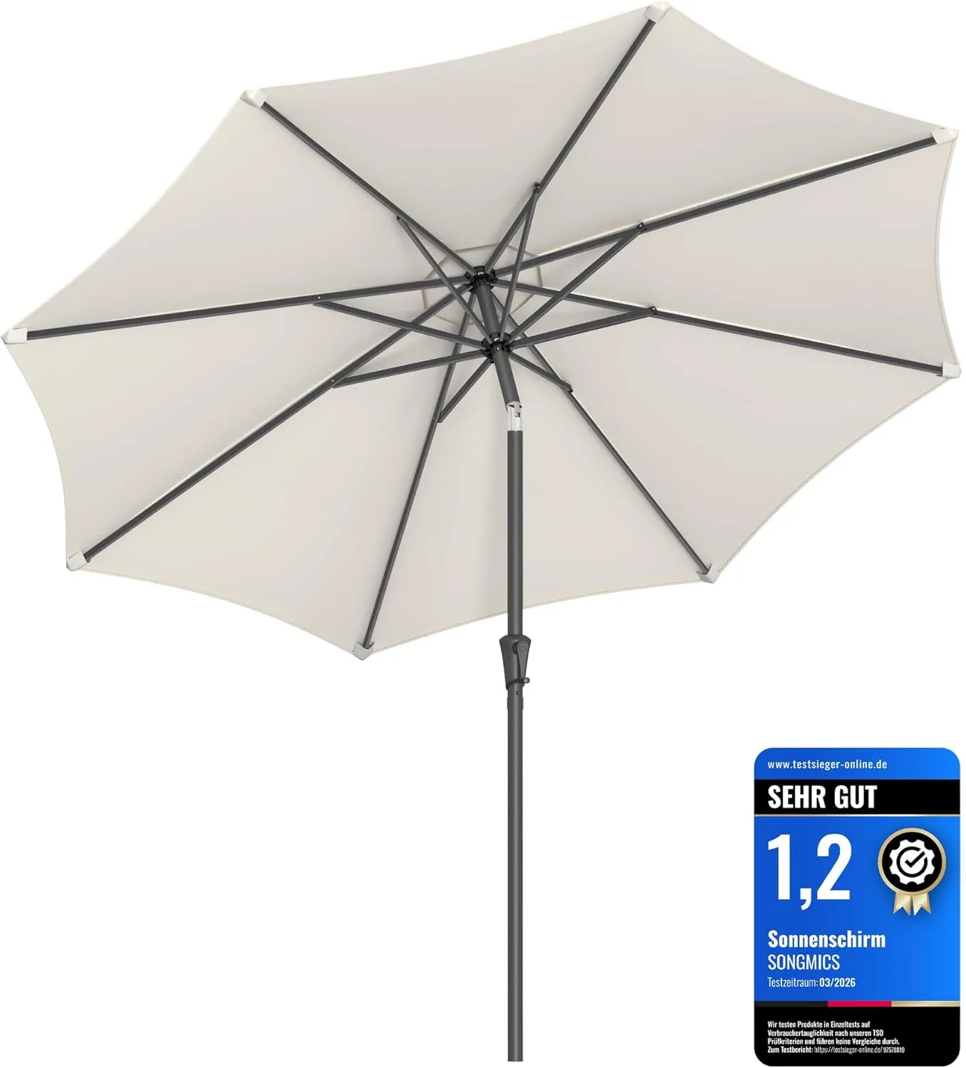 SONGMICS Sonnenschirm 300 cm UPF 50+ Strandschirm beidseitig 30° klappbar Sonnenschutz mit Kurbel Öffnen/Schließen für …