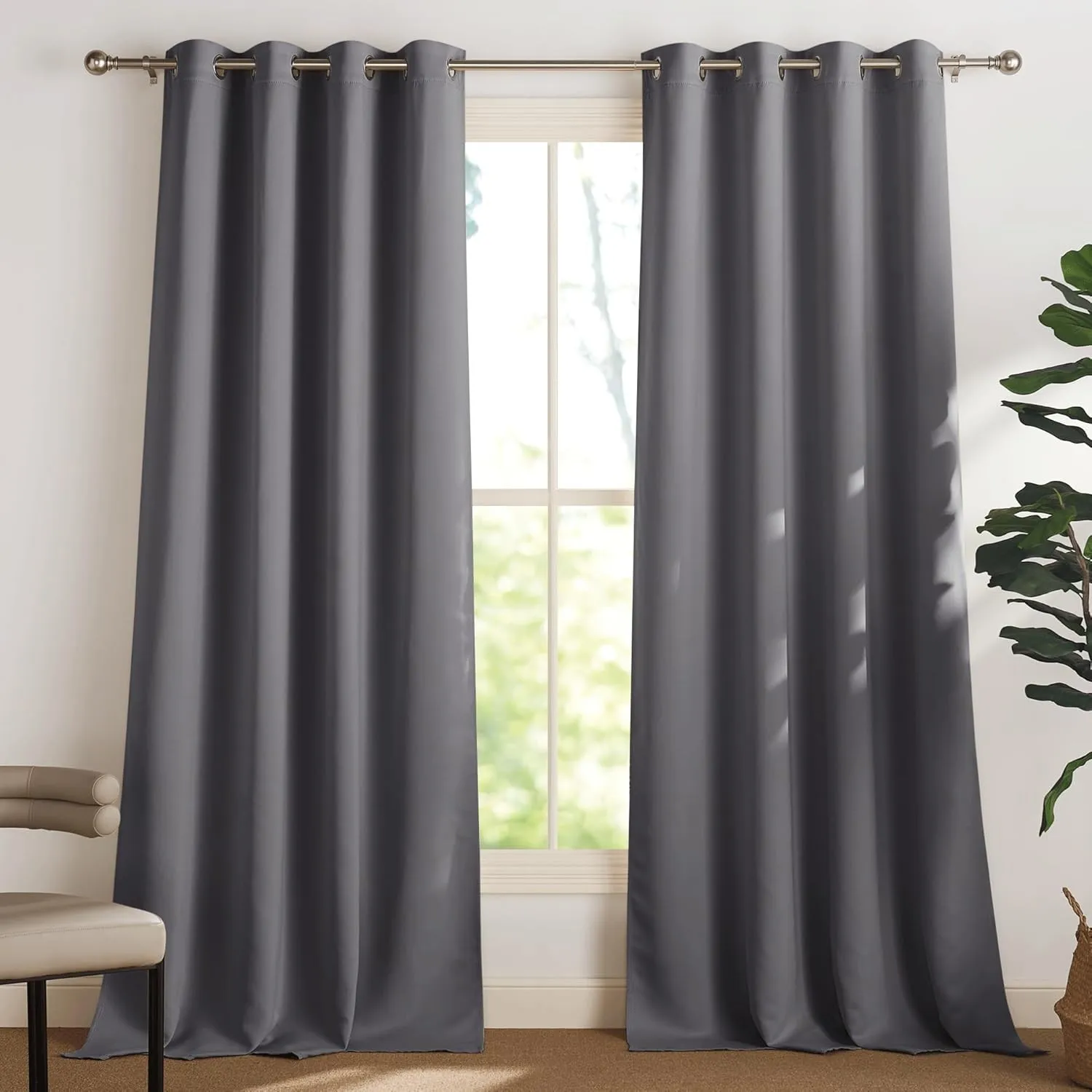 PONY DANCE Verdunkelungsvorhang Grau Ösenschal Blickdicht 2er Set H 260 x B 140 cm Extra Lange Gardinen und Vorhänge Hi…