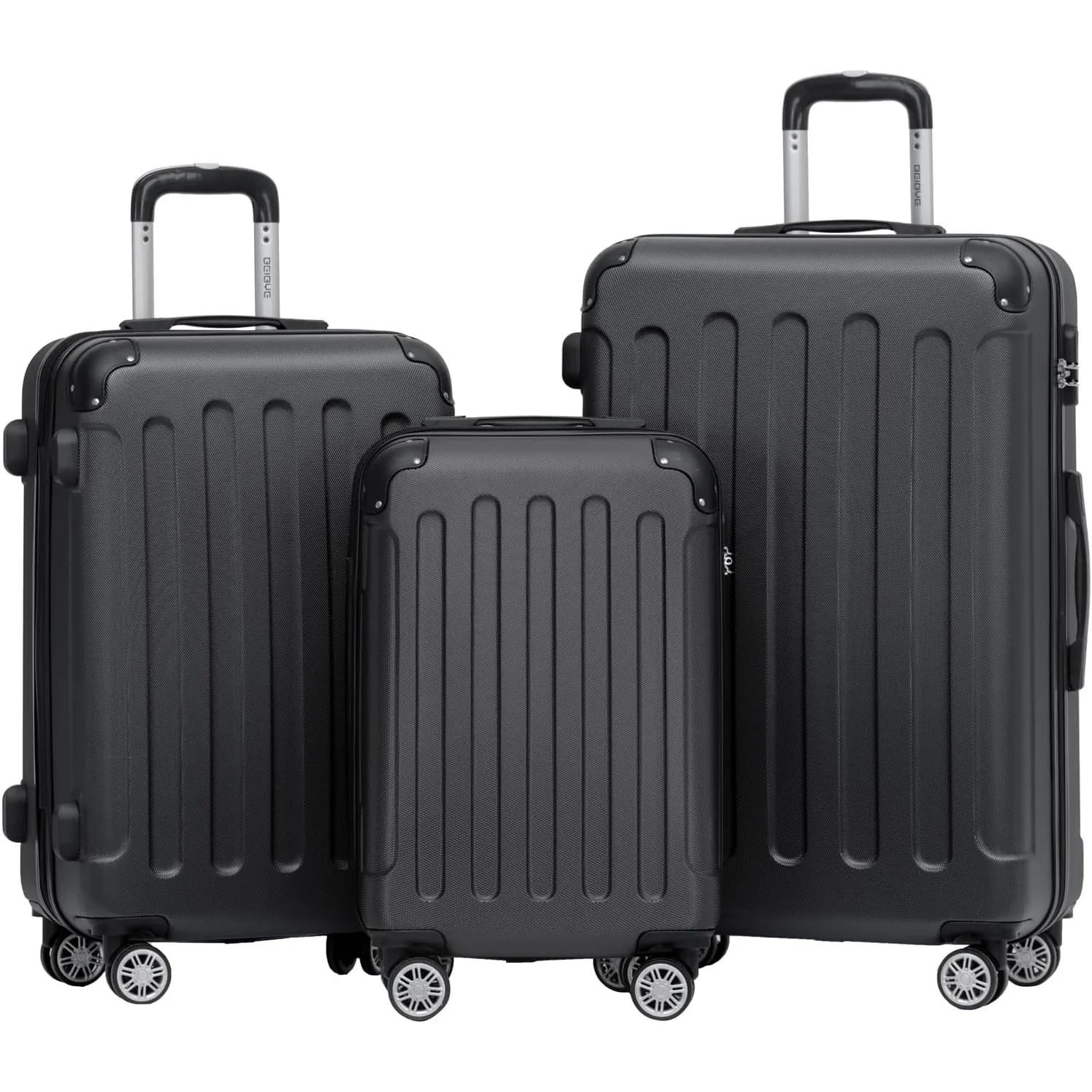 BEIBYE Zwillingsrollen Hardcase Reisekoffer Koffer Trolleys Hartschale in XL-L-M in 14 Farben (Schwarz, Kofferset)
