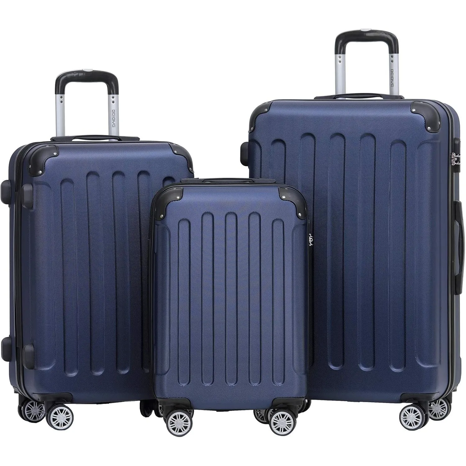 BEIBYE Zwillingsrollen Hardcase Reisekoffer Koffer Trolleys Hartschale in XL-L-M in 14 Farben (Dunkelblau, Kofferset)
