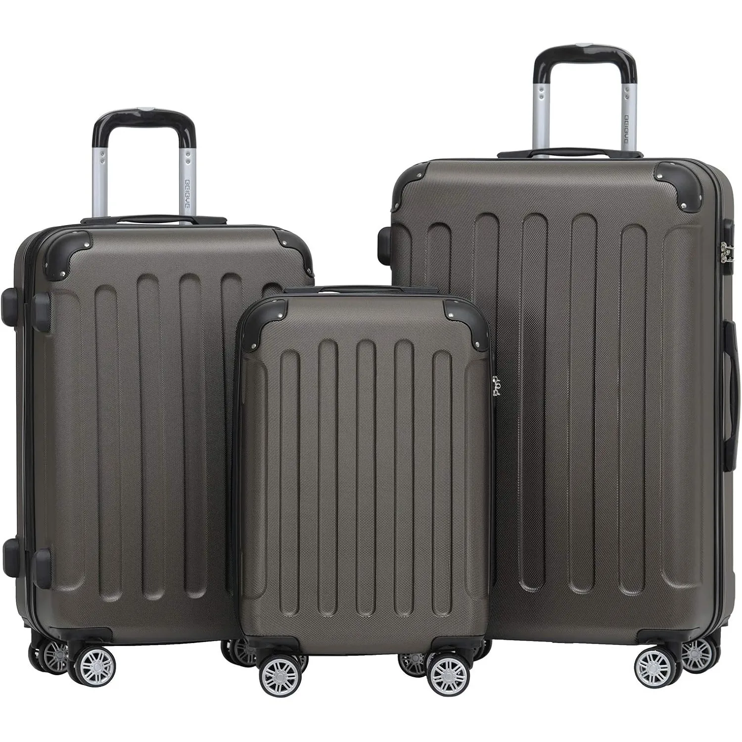 BEIBYE Zwillingsrollen Hardcase Reisekoffer Koffer Trolleys Hartschale in XL-L-M in 14 Farben (Coffee, Kofferset)