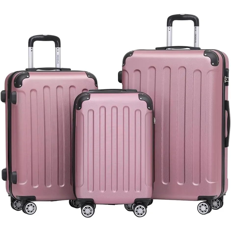 BEIBYE Zwillingsrollen Hardcase Reisekoffer Koffer Trolleys Hartschale in XL-L-M in 14 Farben (Rosa, Kofferset)