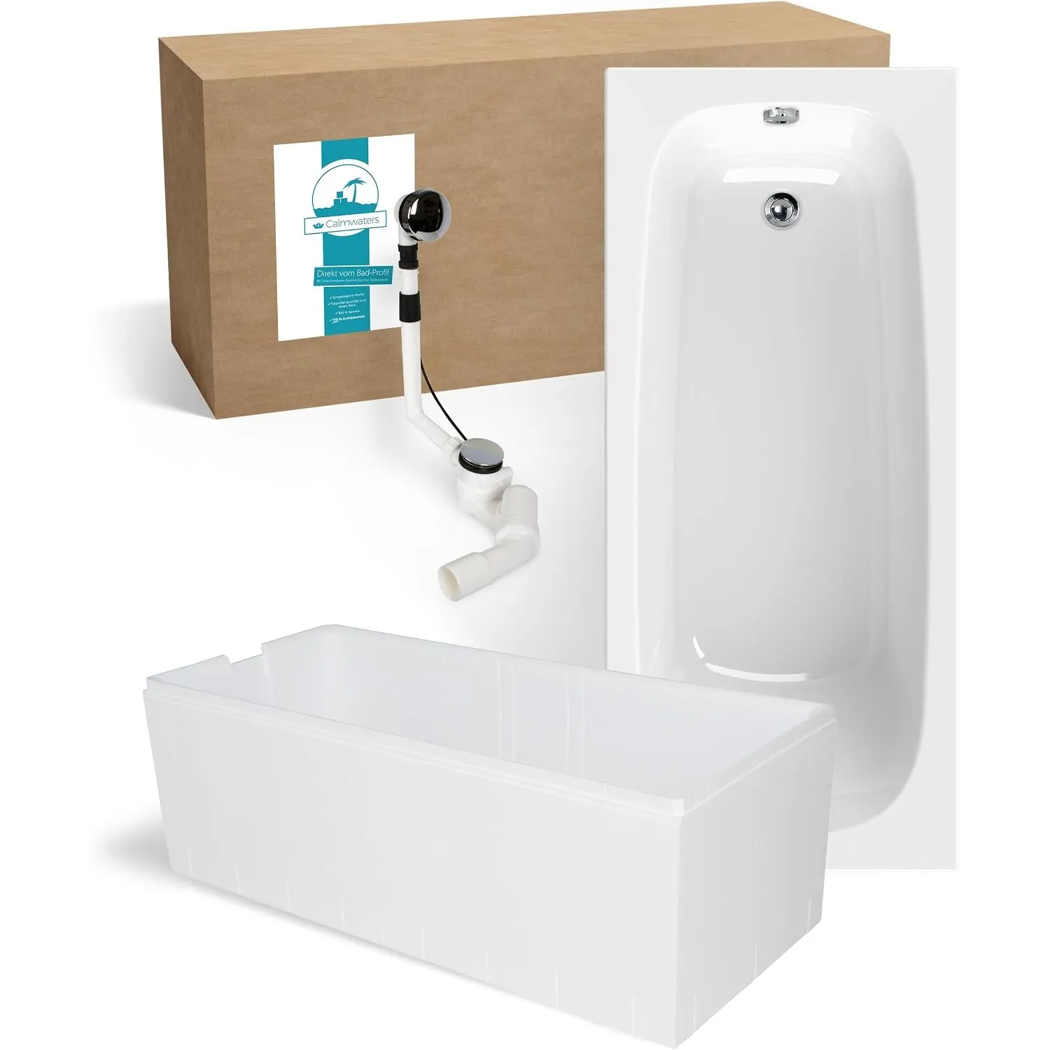 Calmwaters® Premium Badewanne Komplettset 170x75 cm, Made in EU, 3in1 Acryl-Badewanne mit Wannenträger & Ablaufgarnitur…
