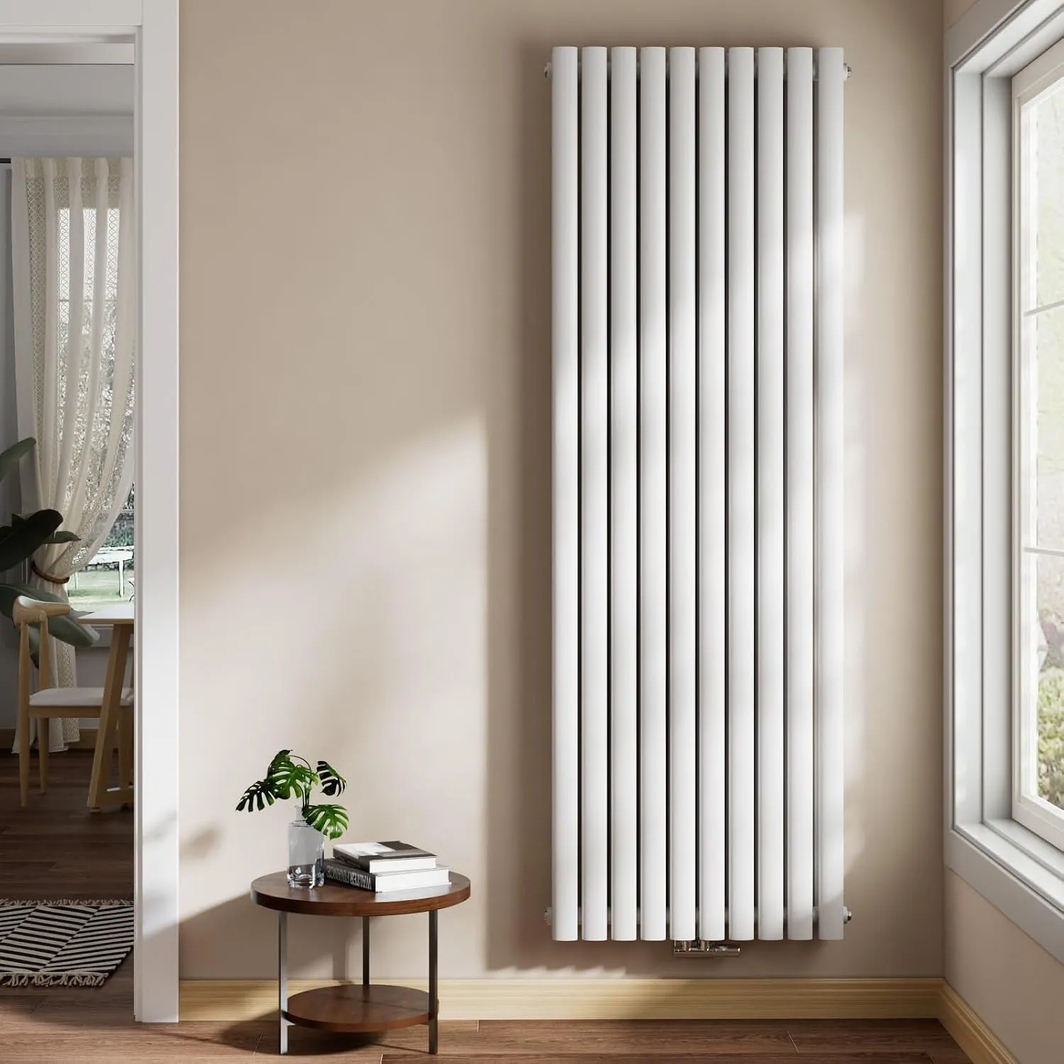 EMKE Oval Design Heizkörper 1800x600mm, Vertikal Röhrenheizkörper mit Seitenanschluss Doppellagig Wandheizkörper Weiß 2…