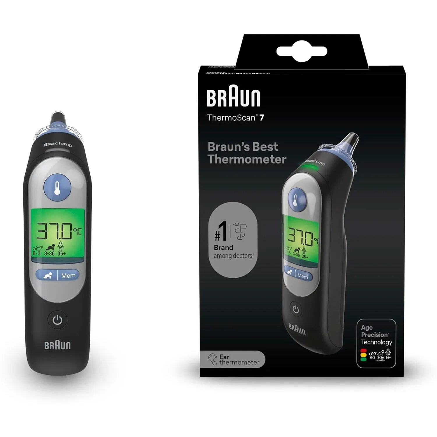 Braun ThermoScan 7 Ohrthermometer | Age Precision Technologie | Farbcodiertes Digitaldisplay | Baby- und kleinkindfreun…