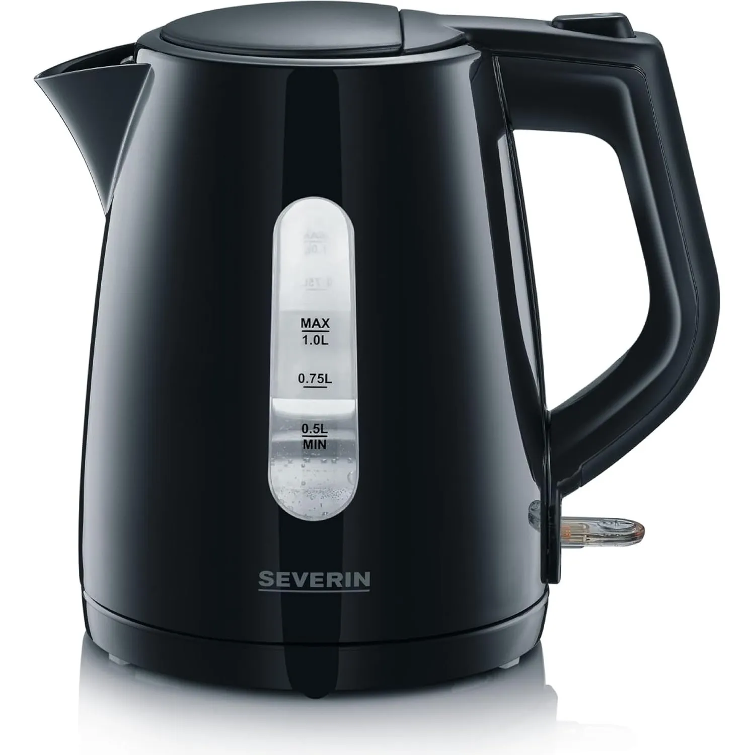 SEVERIN Wasserkocher, kabellos, abwaschbarer Kalkfilter, 2.200 W, ca. 1,0 L, Kunststoff, schwarz, WK 3410
