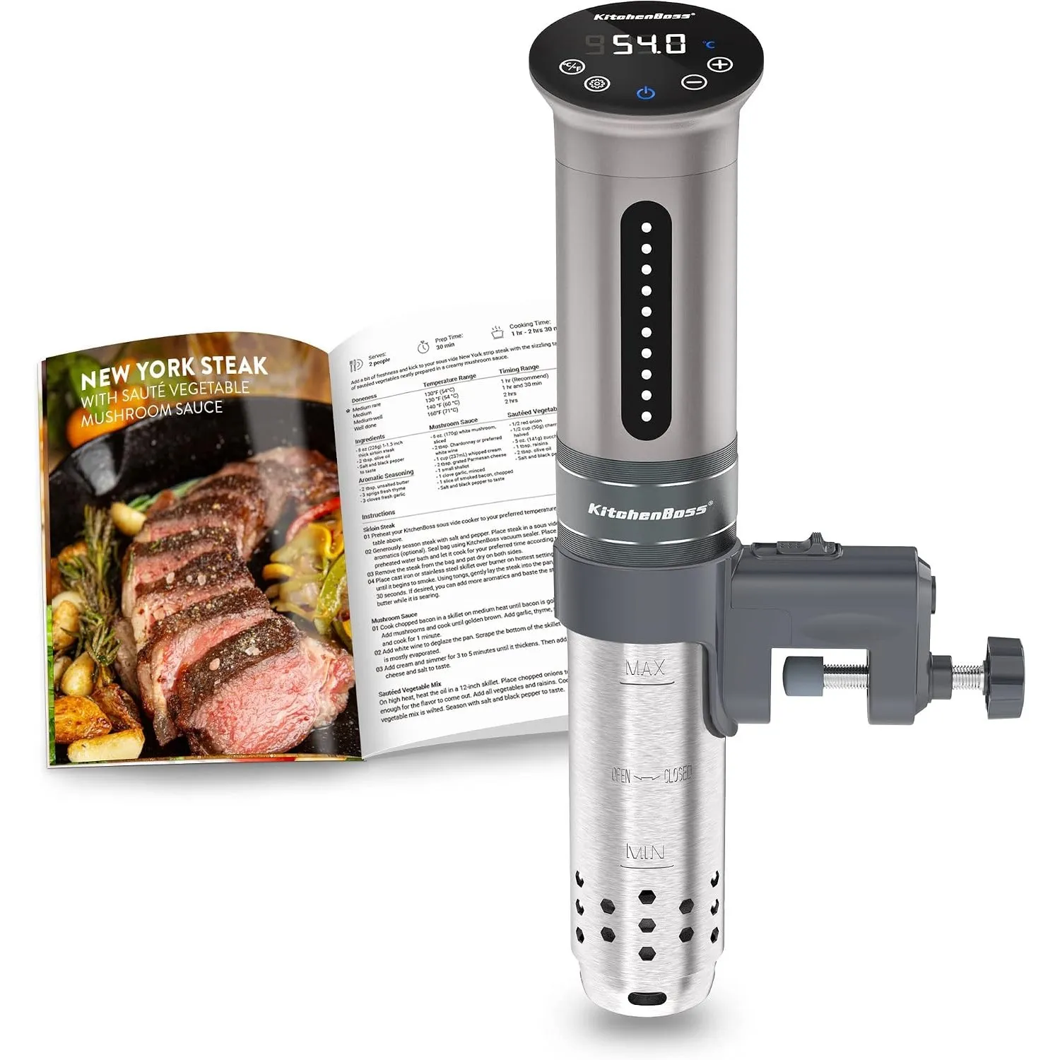 KitchenBoss Sous Vide Garer Stick Präzisionskocher•1100W •360° Zirkulation•40℃-90℃ Temperaturbereich • IPX7 Wasserdicht…
