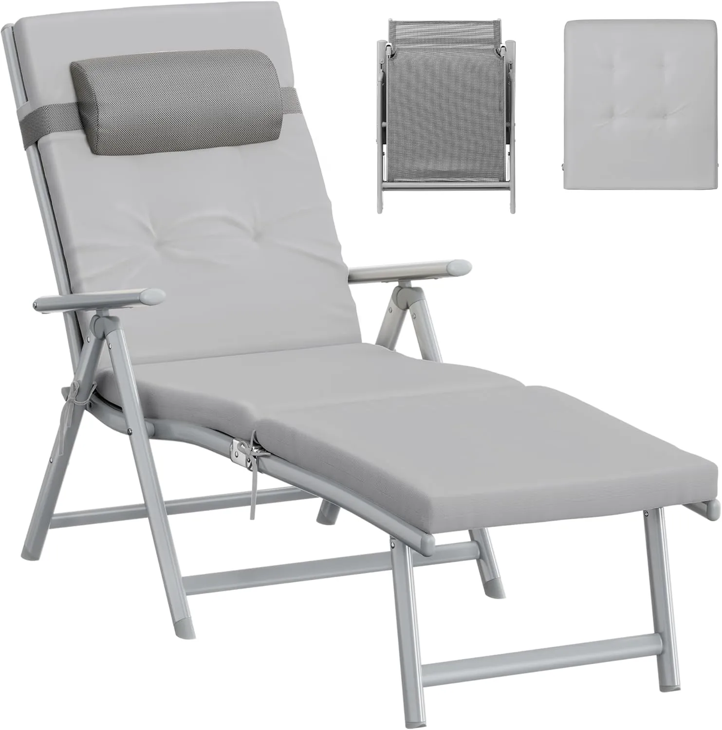SONGMICS Sonnenliege, klappbar, Liegestuhl mit 6 cm dickem Polster, abnehmbares Kopfkissen, atmungsaktiv, einstellbare …