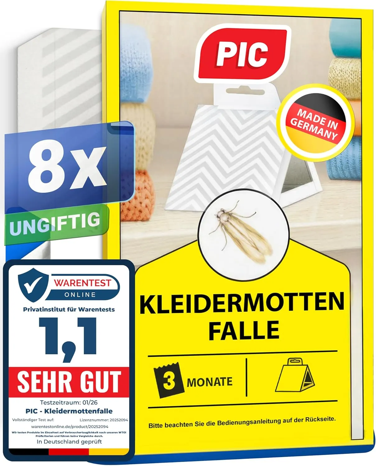 PIC Clothes Moth Trap - Pack of 3 = 6 - Clothes Moth Repellent Suitable for Wardrobe and Clothing Storage