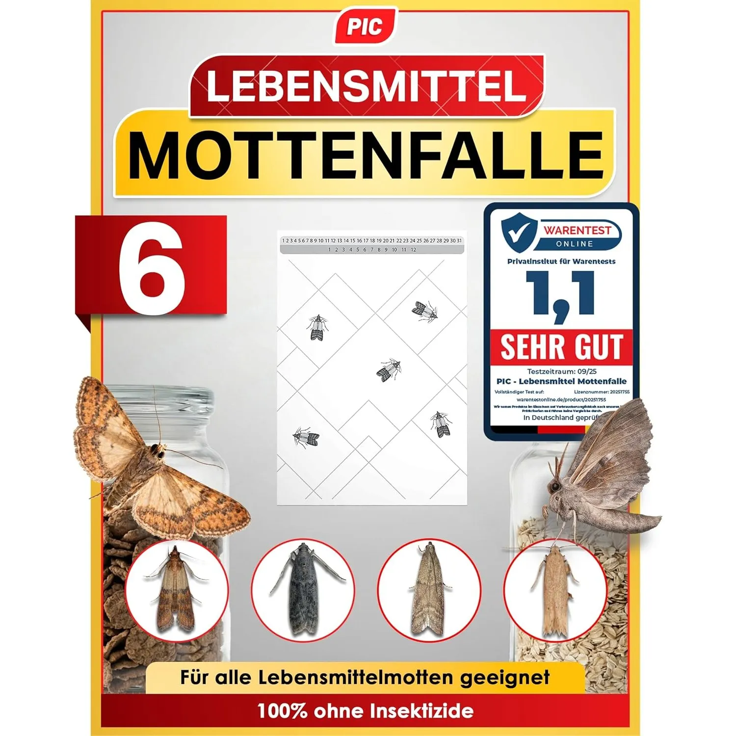 PIC Lebensmittelmotten Falle, 6 Stück Starke Pheromonfallen gegen Motten