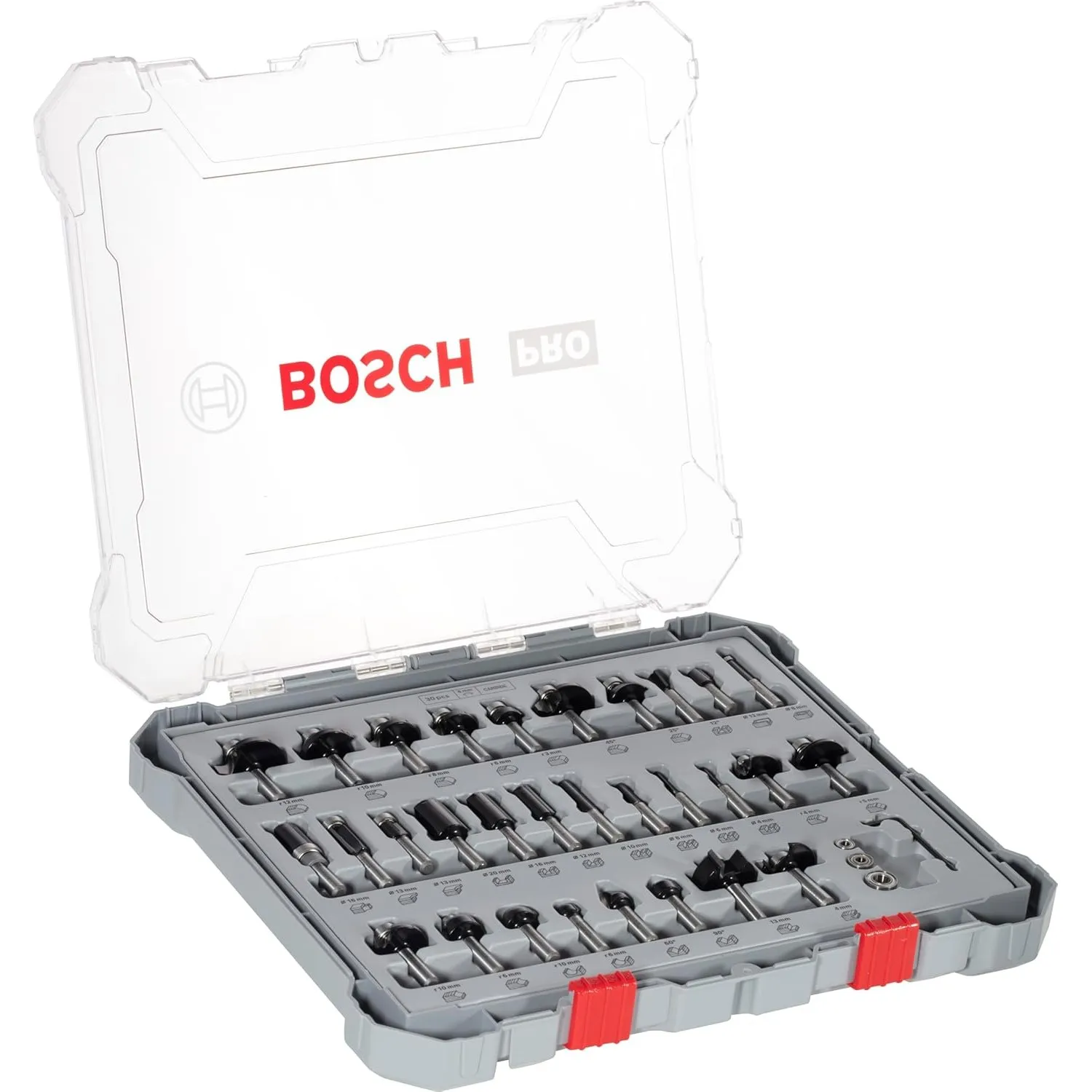 Bosch 30x PRO Fräser- Set, gemischt, Schaft 8 mm, 30-tlg.