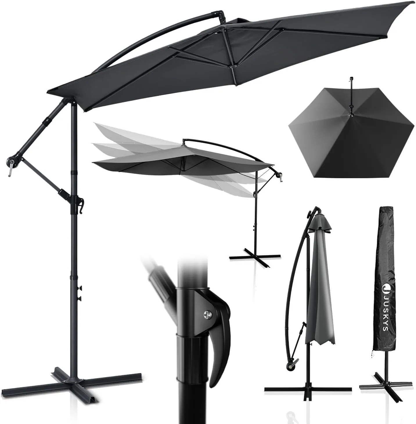 Juskys Brazil Cantilever Parasol with Stand & Crank - 300/350 cm - UV Protection & Water Resistant - Parasol for Garden…