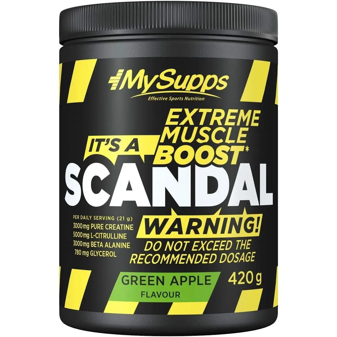 My Supps Scandal Extreme Muscle Pre Workout Trainings-Booster - Grüner Apfel mit Kreatin, Citrullin, Beta Alanin, Koffe…