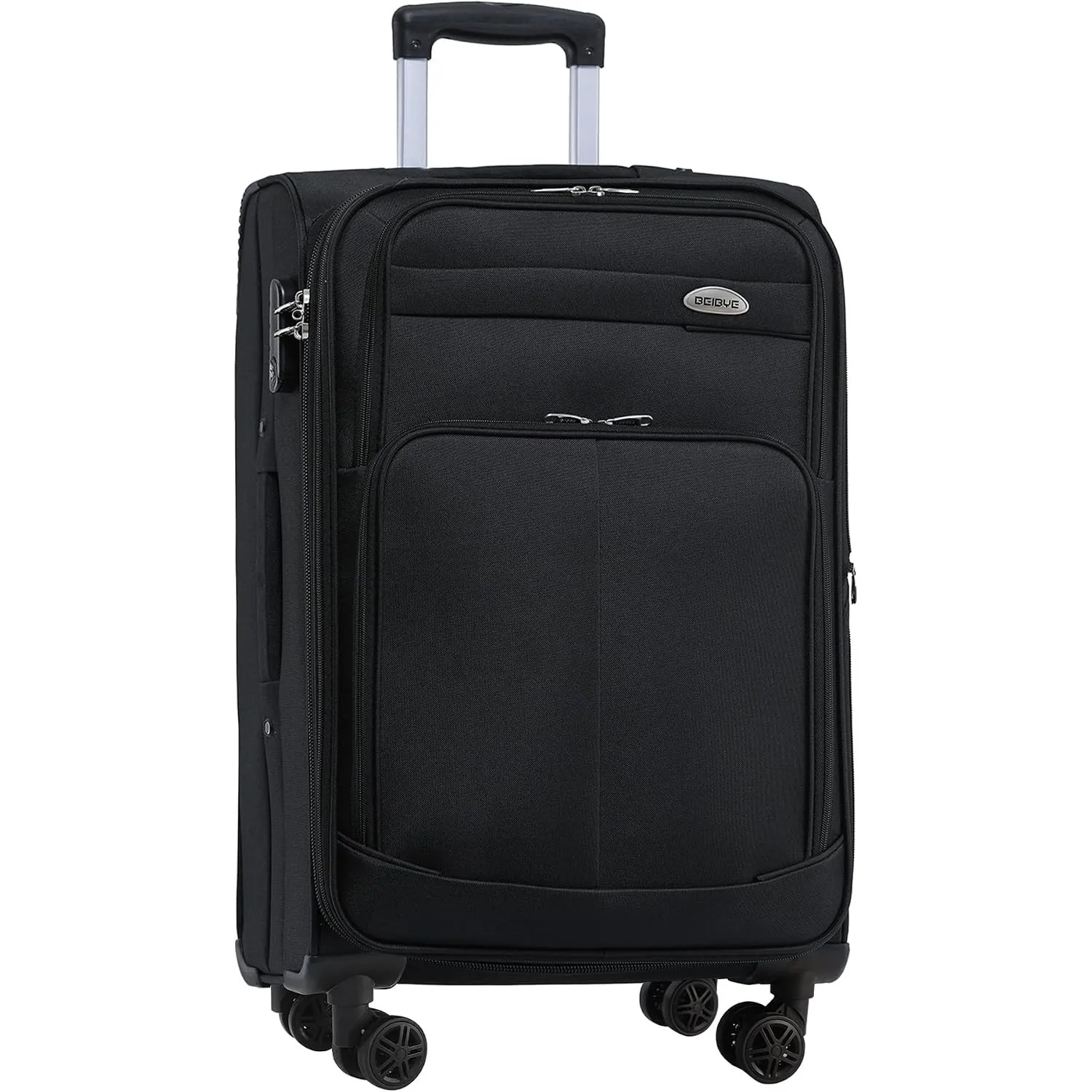 BEIBYE Leichter Stoffkoffer Kofferset Trolley Außentaschen Dehungsfuge mehr Stauraum mit Zahlenschloss (Schwarz, XL-Gro…