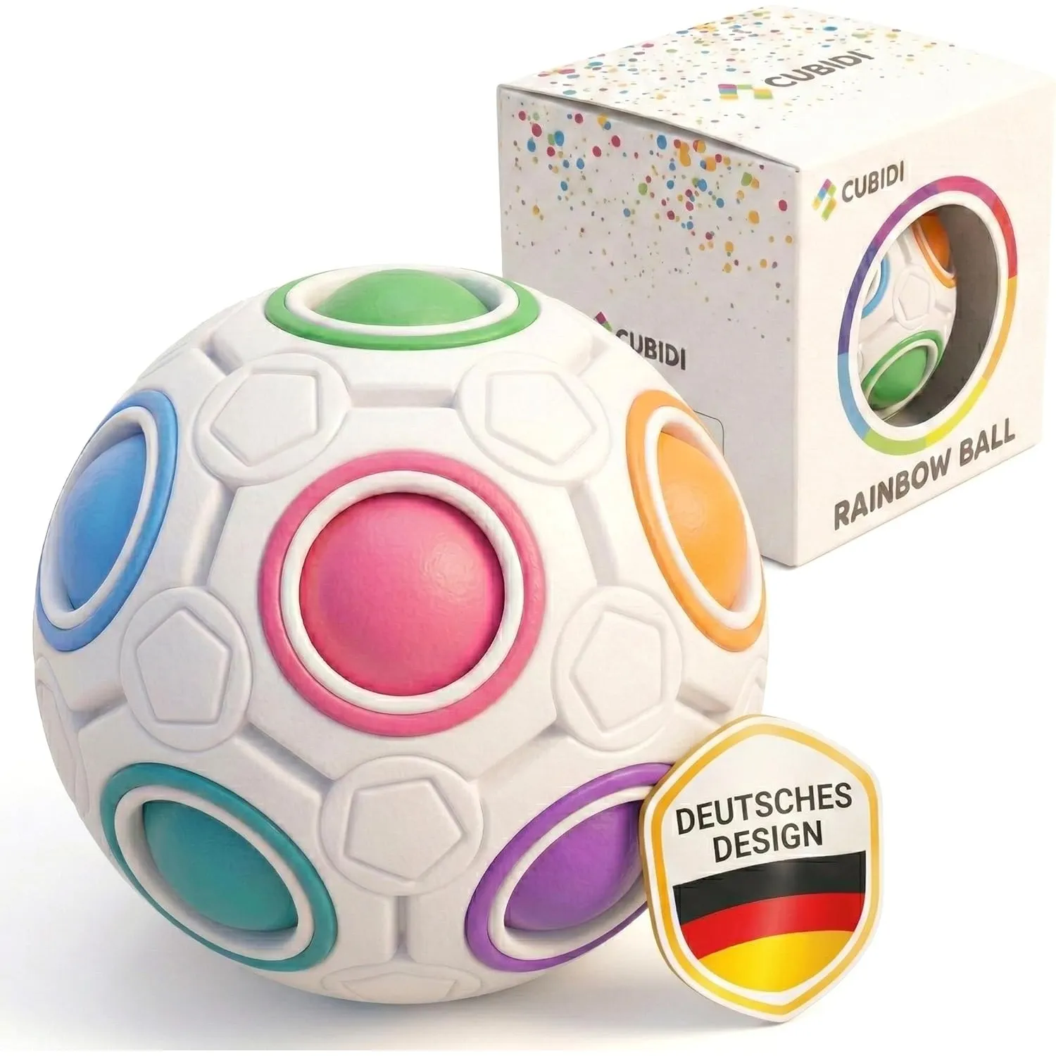 CUBIDI® Original Regenbogenball – Geschicklichkeitsspiel & Fidget Toy für Kinder und Erwachsene – 3D Kugellabyrinth Bra…