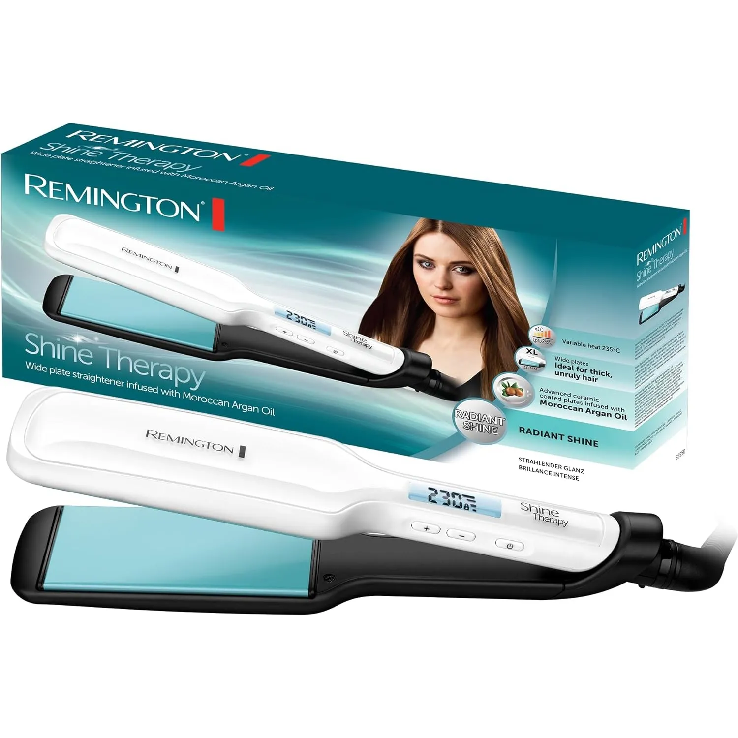 Remington Glätteisen breit Shine Therapy (hochwertige Keramikbeschichtung angereichert mit Mikrowirkstoffe für mehr Gla…