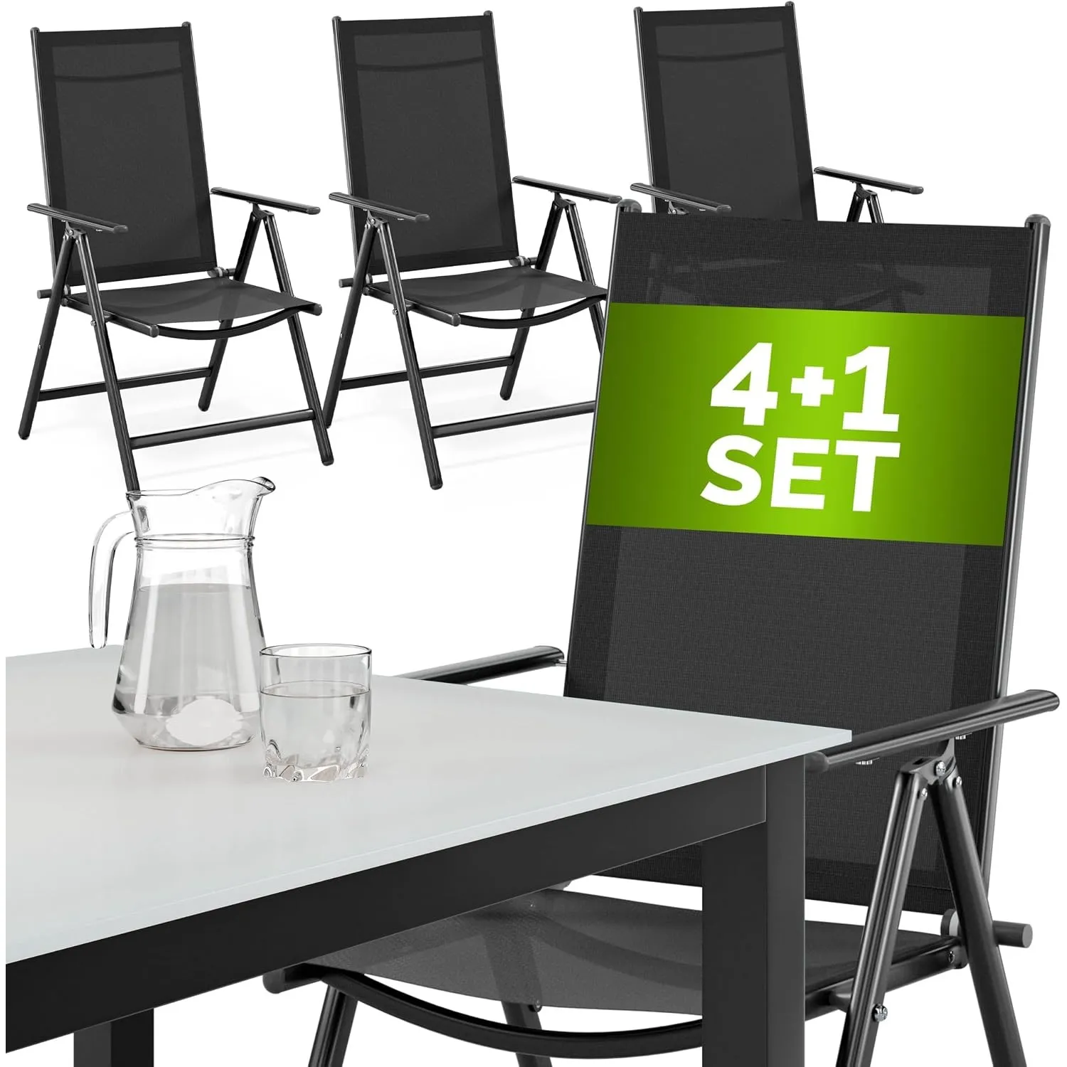 CASARIA® Gartenmöbel Set 4 Stühle mit Tisch 90x90cm Aluminium Sicherheitsglas Wetterfest Klappbar Modern Terrasse Balko…