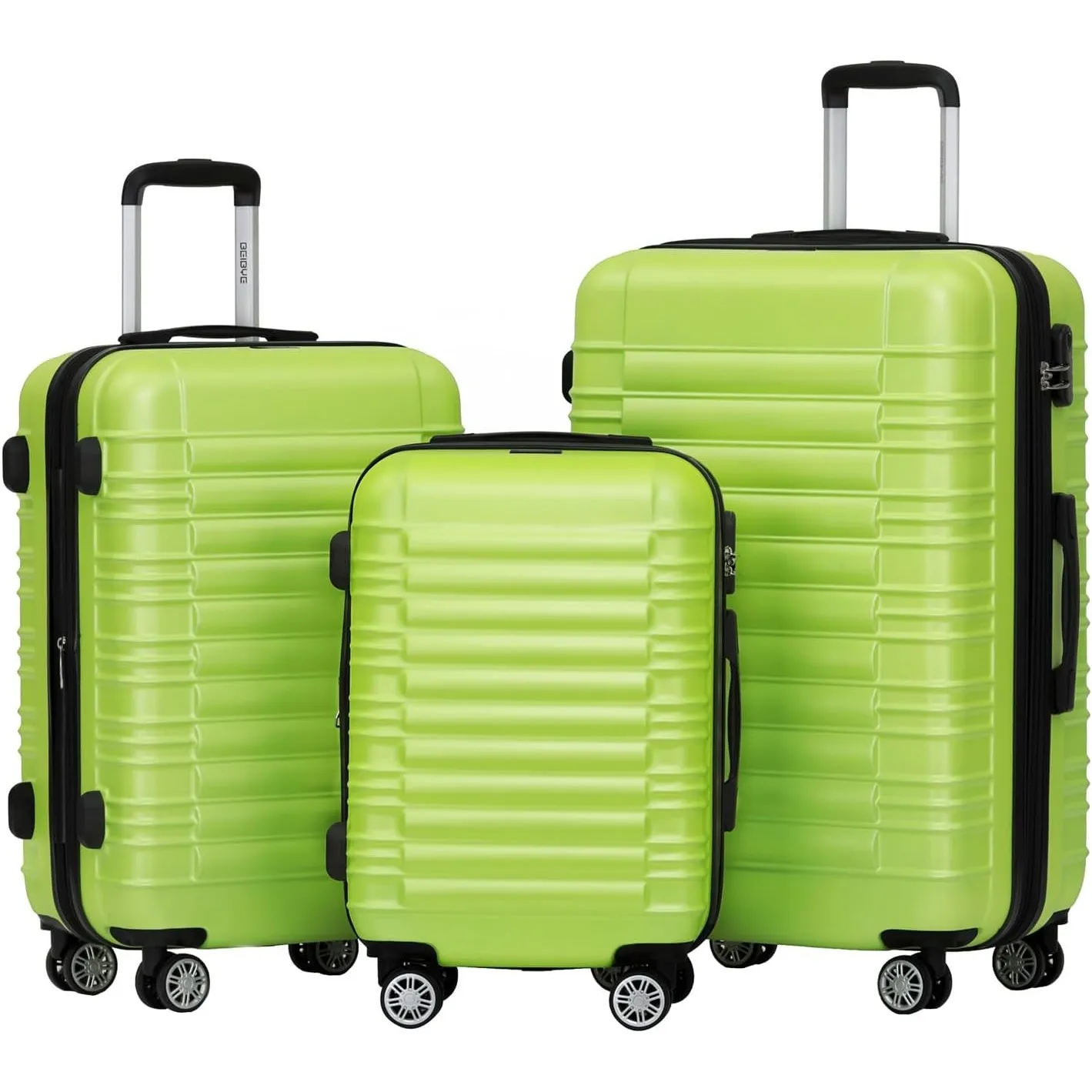 BEIBYE 2088 Zwillingsrollen Reisekoffer Koffer Trolleys Hartschale M-L-XL-Set (Green, Set)