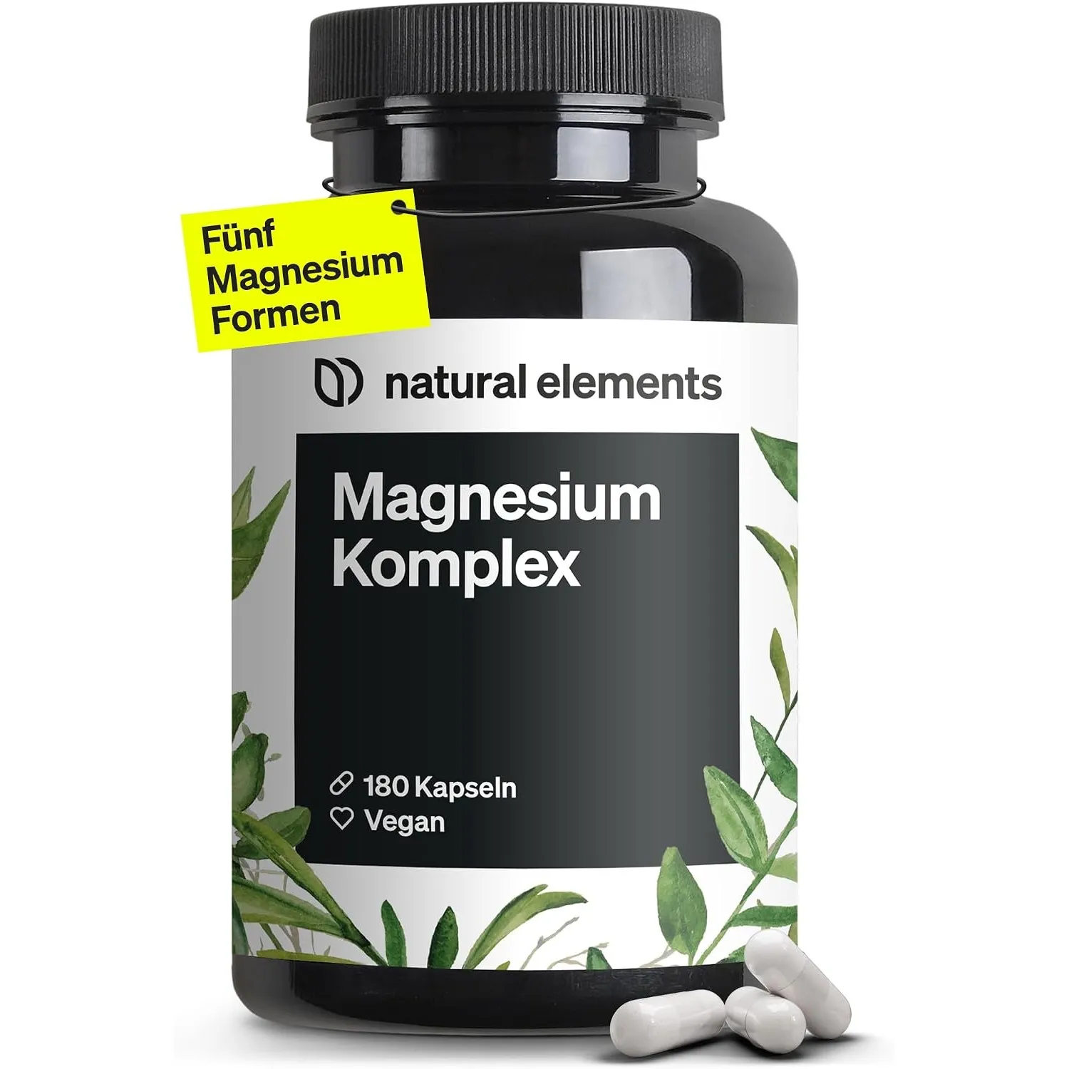natural elements Magnesium Komplex - Premium: Aus 5 hochwertigen Verbindungen - 400mg elementares Magnesium pro Tagesdo…