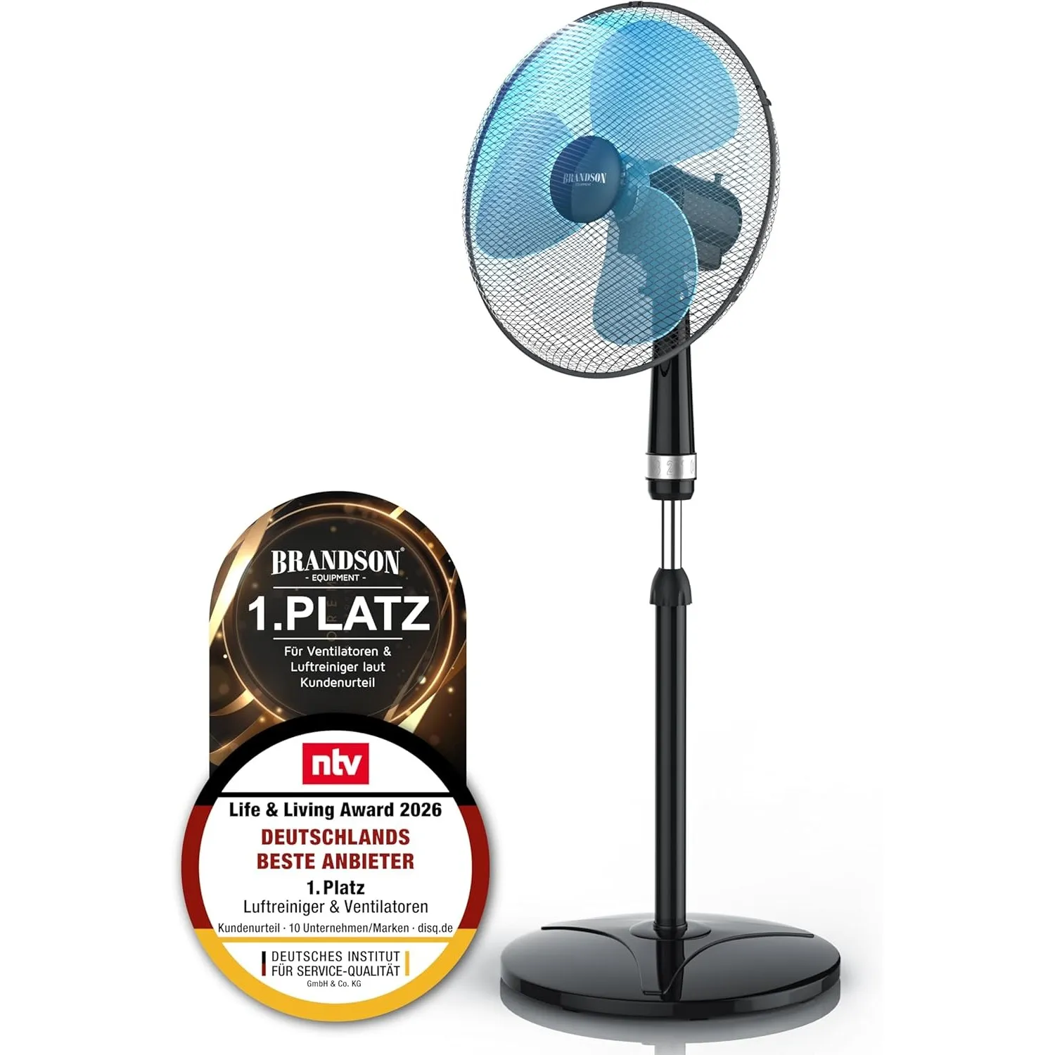 Brandson - Standventilator 40cm - Preisträger 2026 - Ventilator höhenverstellbar bis 122 cm - mobiler Lüfter, hoher Luf…