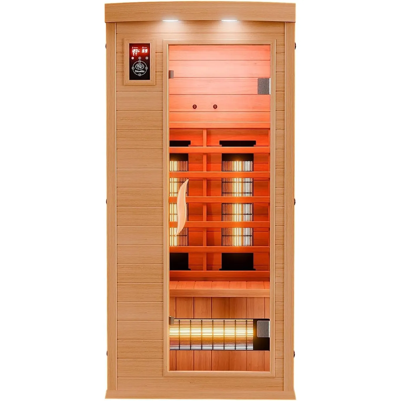 Dewello® Infrarotkabine Infrarotsauna Pierson 90x90 für 1 Person aus Hemlock Holz mit Vollspektrumstrahler, Bodenstrahl…