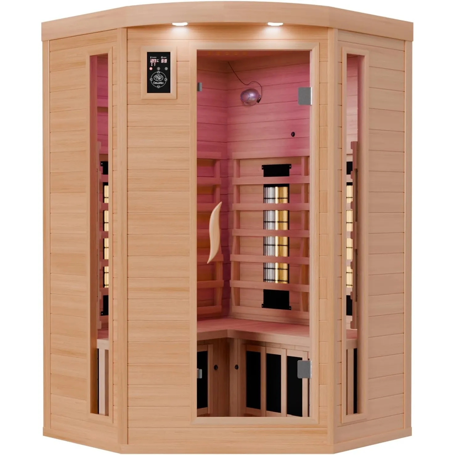 Dewello Infrarotkabine LAKEFIELD 3 120x120 DUAL-THERM für 1-2 Personen aus Hemlock Holz mit Vollspektrumstrahler