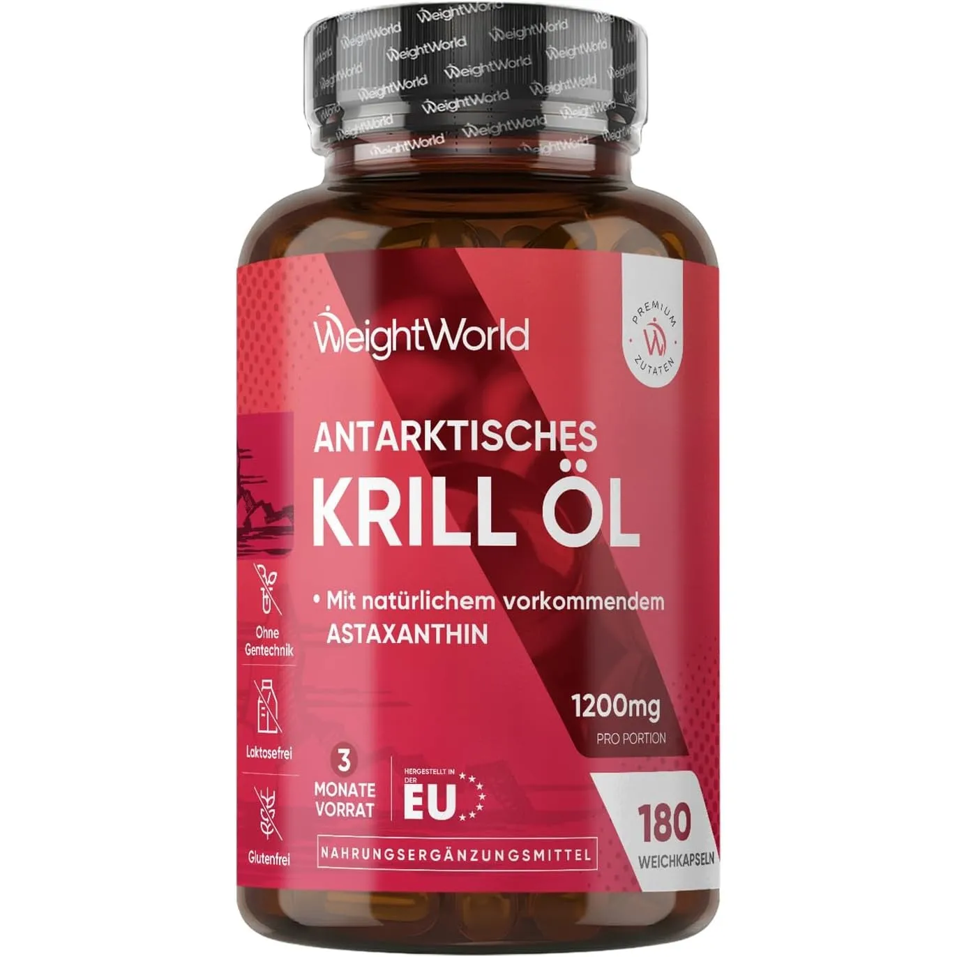 WeightWorld Antarktisches Krillöl Weichkapseln - 1200 mg pro Portion Liefert Omega 3, DHA, EPA, Astaxanthin, Cholin, Ma…
