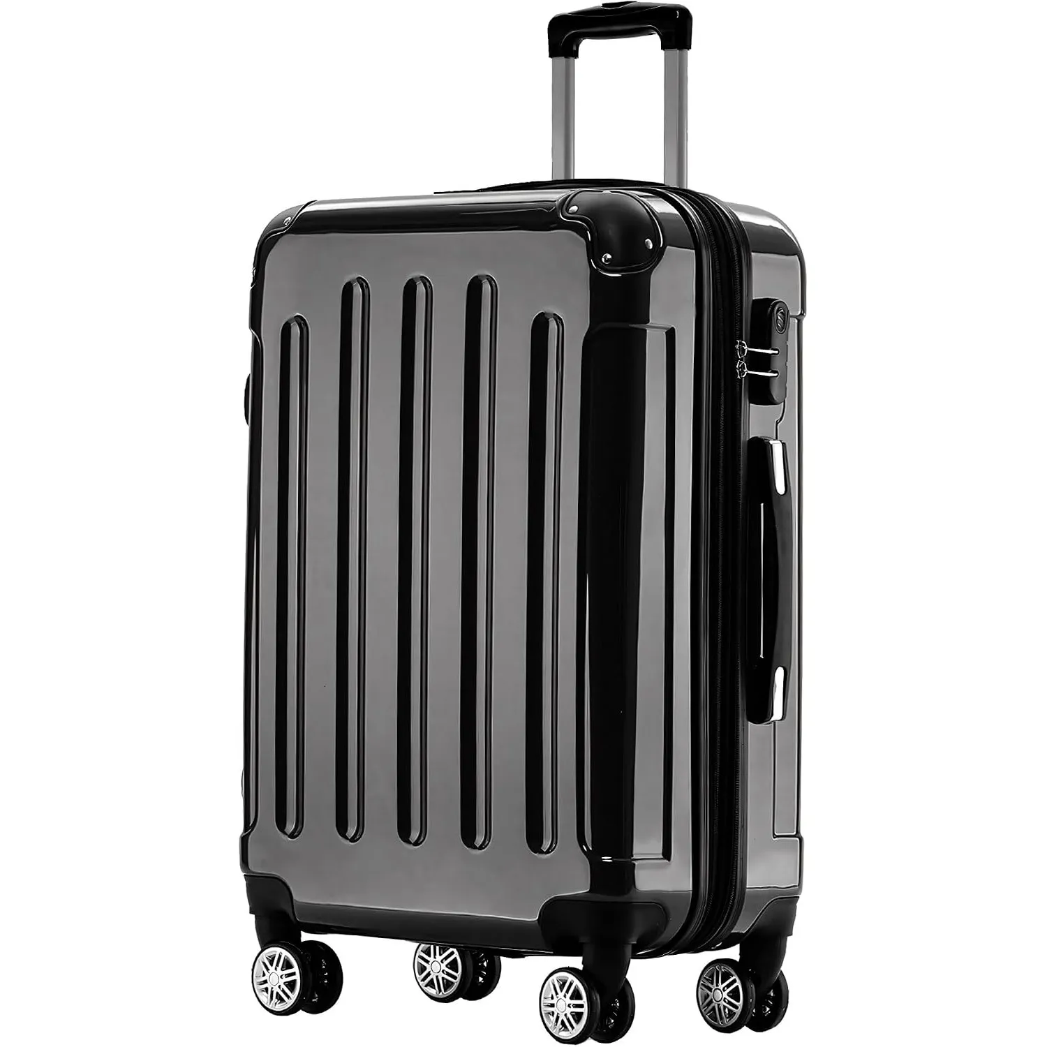 BEIBYE Hartschalen Koffer Trolley Rollkoffer Reisekoffer 4 Zwillingsrollen Polycabonat (Schwarz, 66cm - 70L)