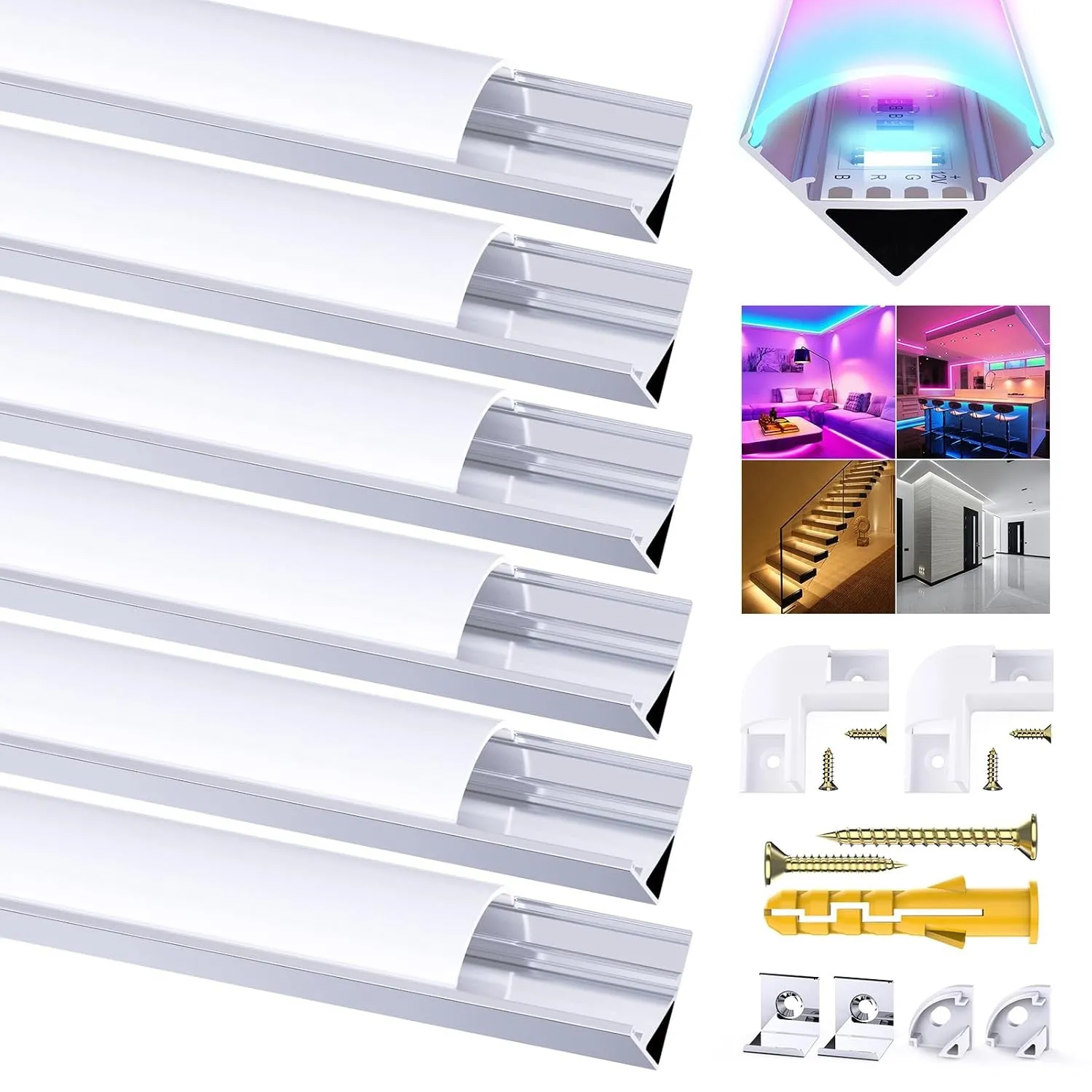 Chesbung LED Aluminium Profil für Led Streifen/Stripes/Strip, 6X1m V Form Aluprofil Eckprofil Alu Profile, Leiste Kanal…