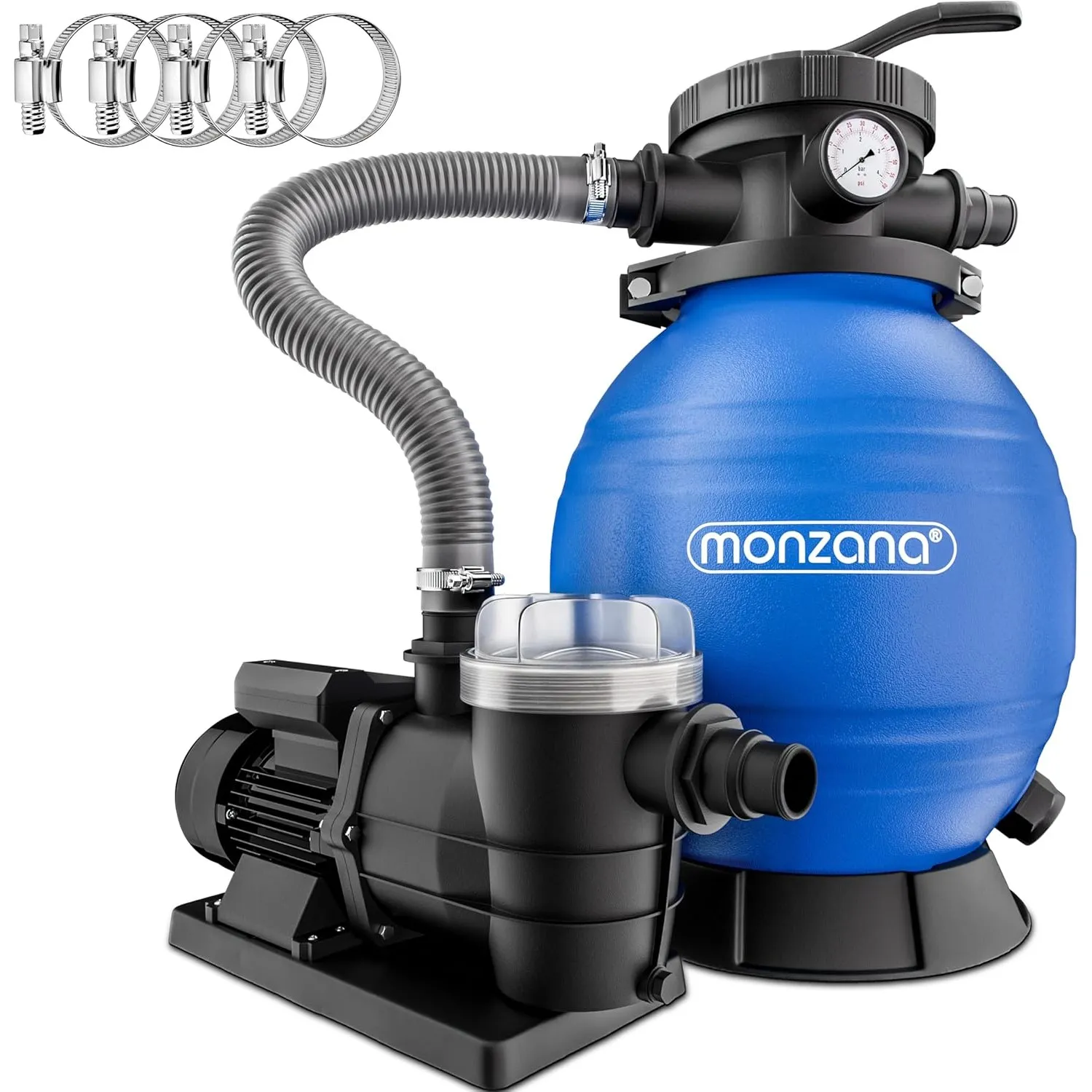 MONZANA® Sandfilteranlage SF96K 9600L/h bis 30.000L Pool Selbstansaugend 400 Watt 2in1 Adapter Ø32-38mm 7Wege Ventil Sa…